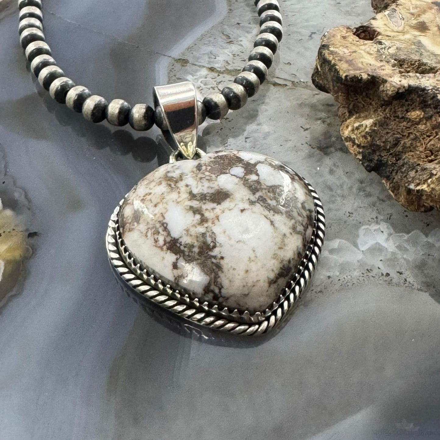 Sterling Silver Southwestern Style Wild Horse Heart Shape Pendant For Women