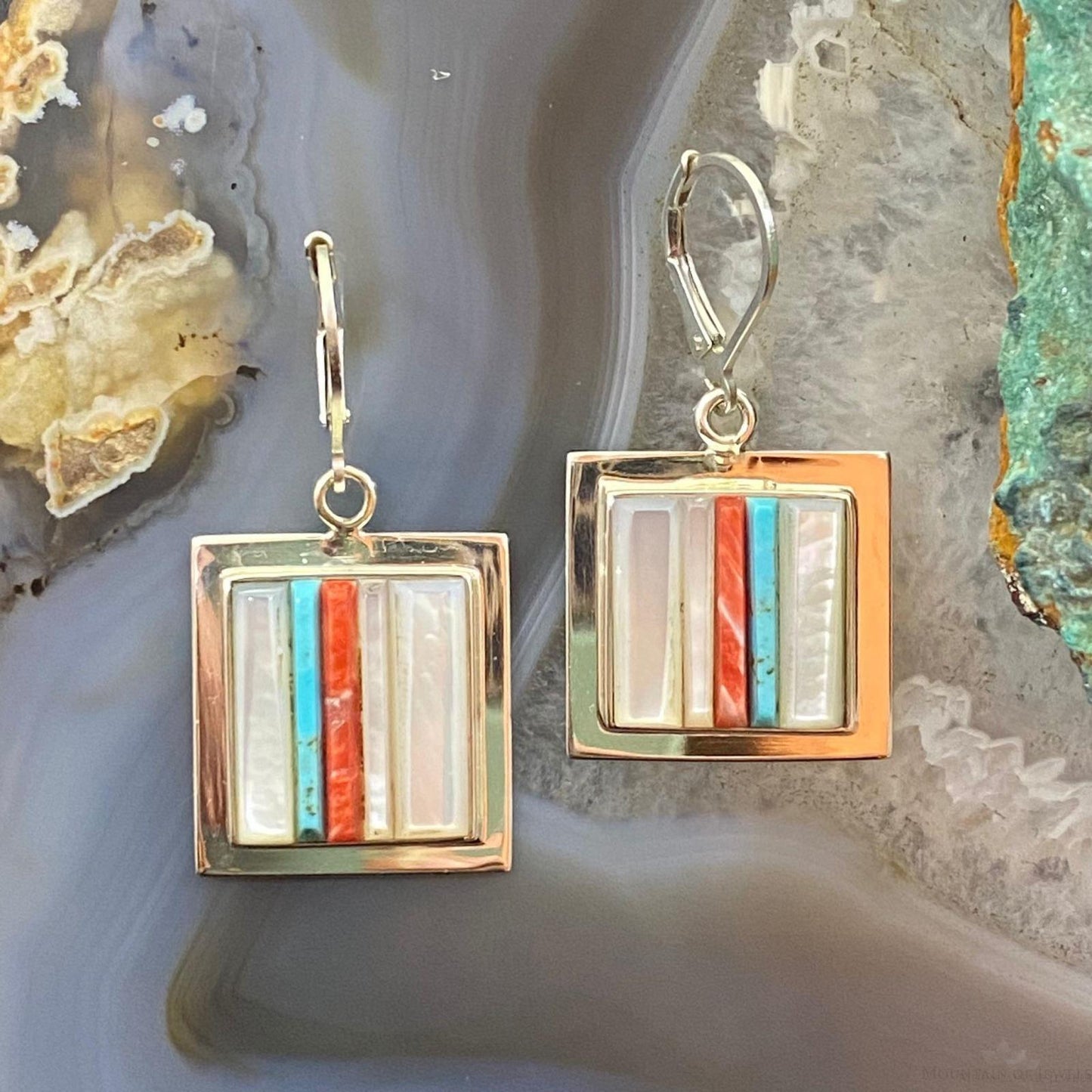 Veronica Benally Native American Silver Multi Stone Cobblestone Dangle Earrings