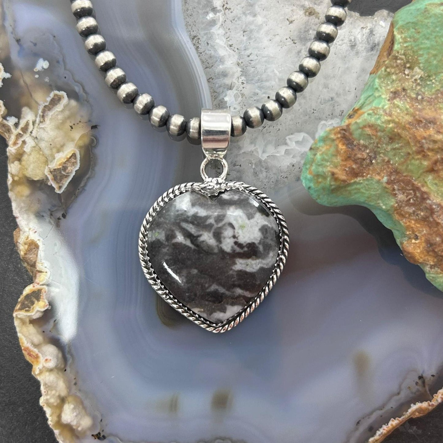 Sterling Silver Southwestern Style White Buffalo Heart Pendant For Women #1