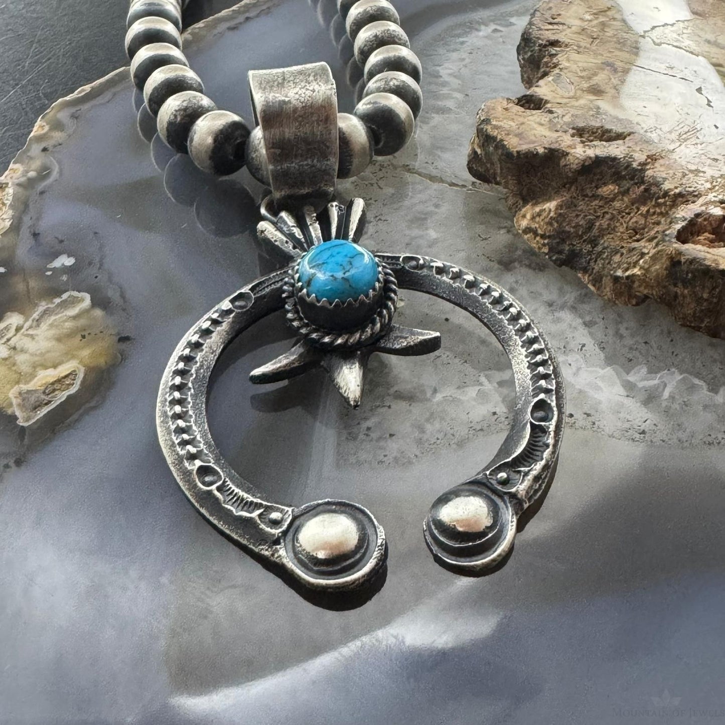 Eva & Linberg Billah Native American Sterling Turquoise Unisex Naja Pendant #3