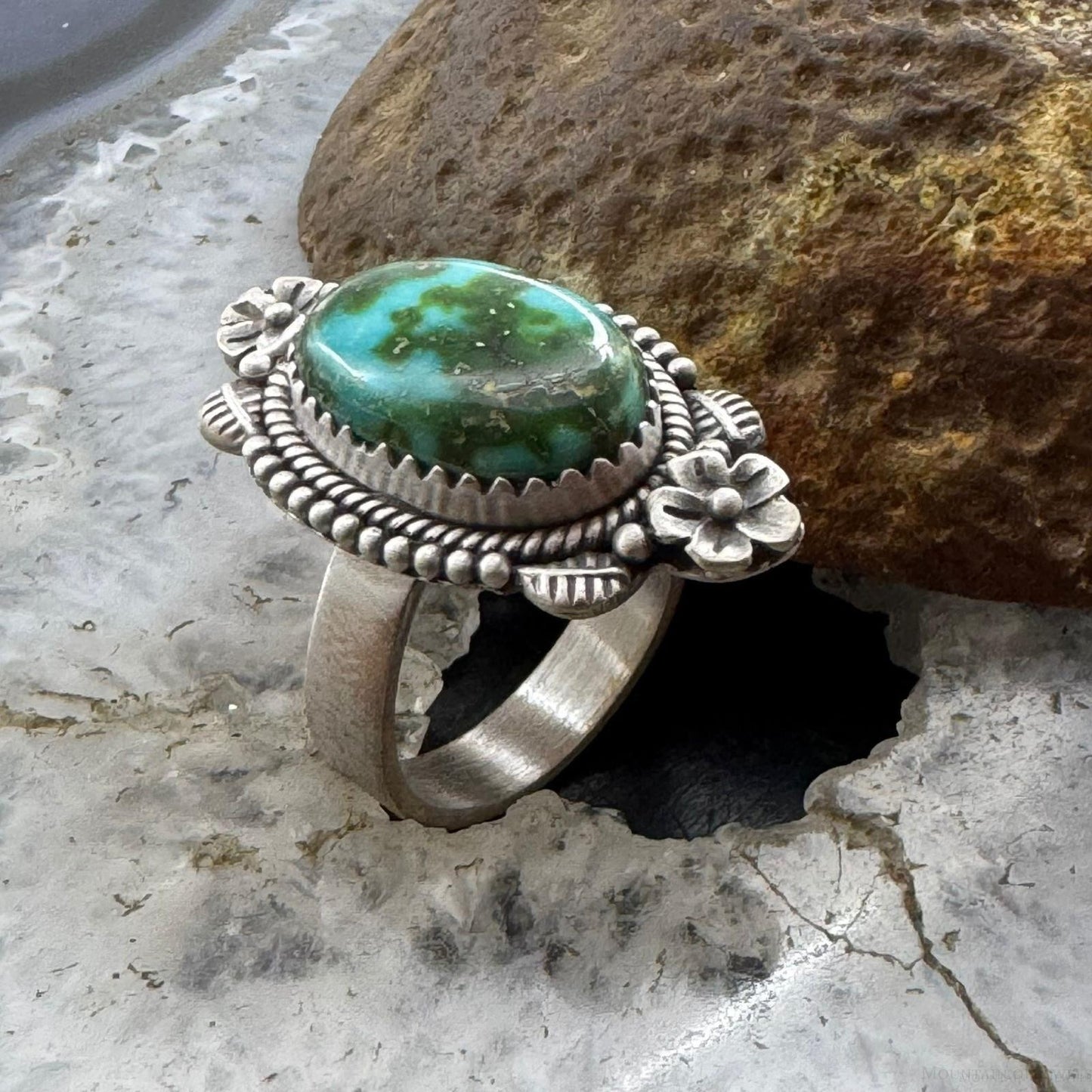 Sterling Silver Southwestern Style Sonora Gold Turquoise Decorated Adjustable Ring For Women #1