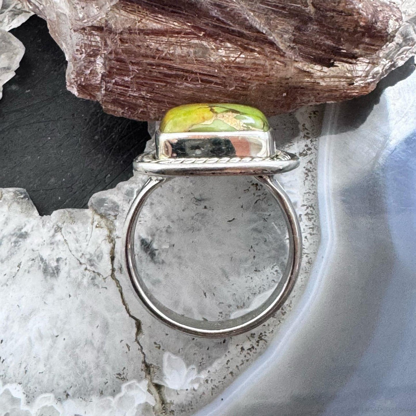Sterling Southwestern Style Atlantisite & Green Copper Bar Ring Size 6.75 For Women