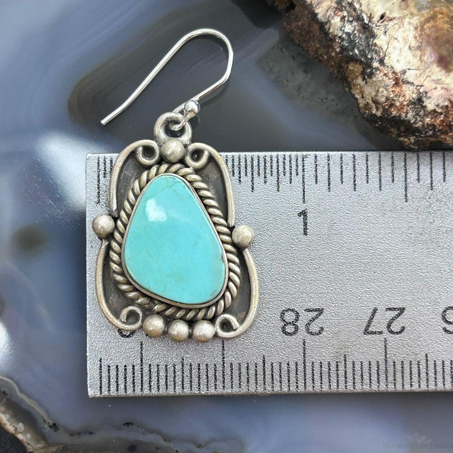 Sterling Silver Southwestern Style Turquoise Decorated Dangle Earrings For Women #1