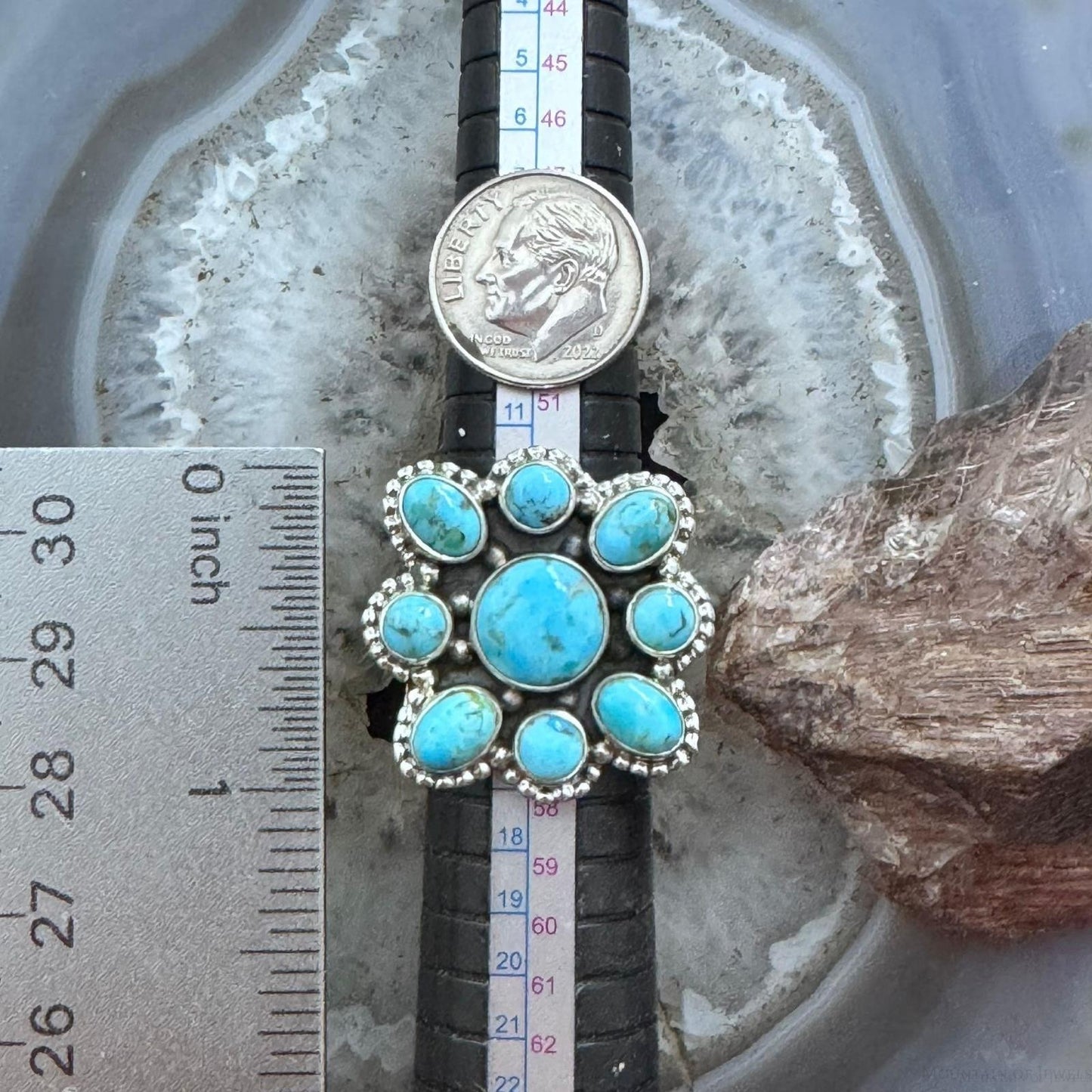 Sterling Silver Southwestern Style Composite Turquoise Cluster Adjustable Ring For Women
