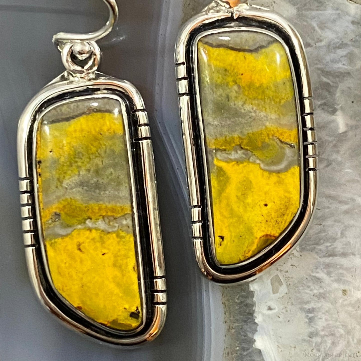 Native American Sterling Silver Bumblebee Jasper Dangle Earrings For Women