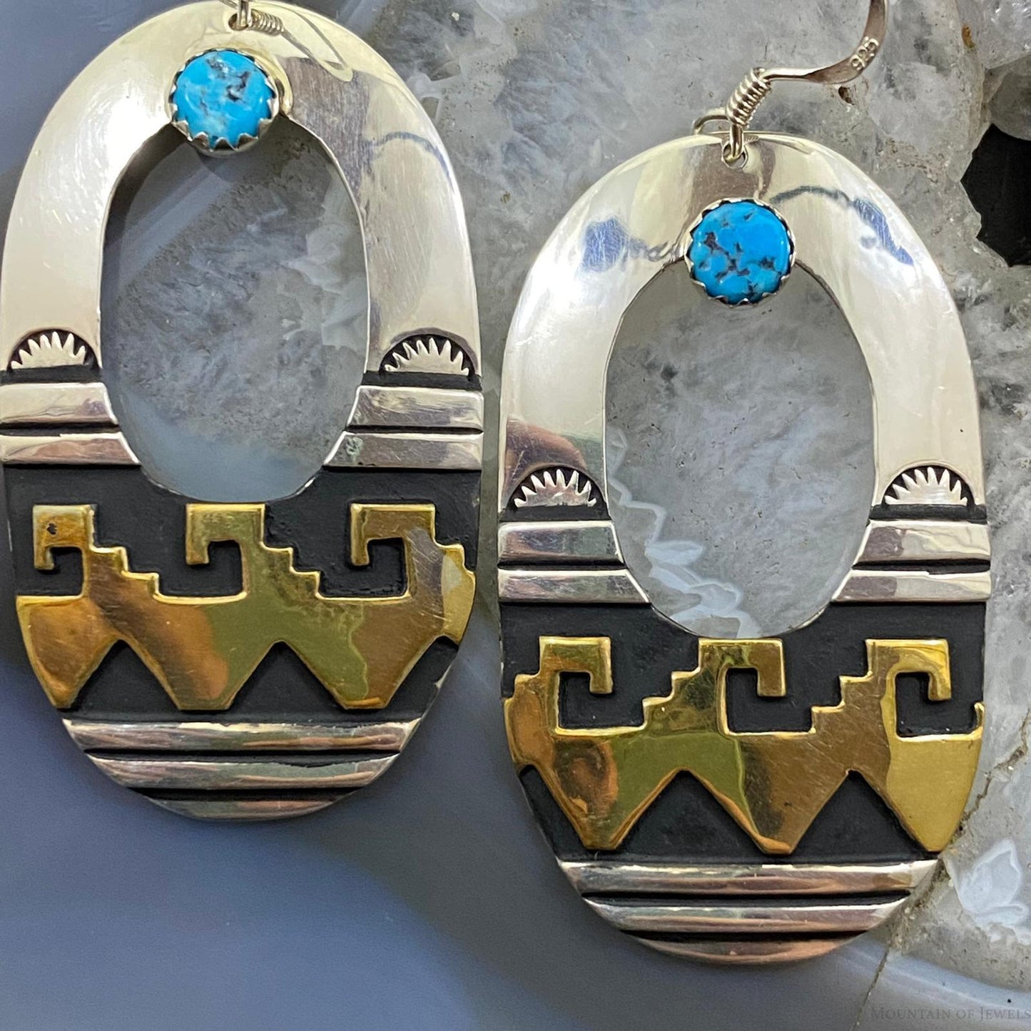 Rosita Singer Sterling Silver & GF w/Turquoise Overlay Oval Dangle Earrings