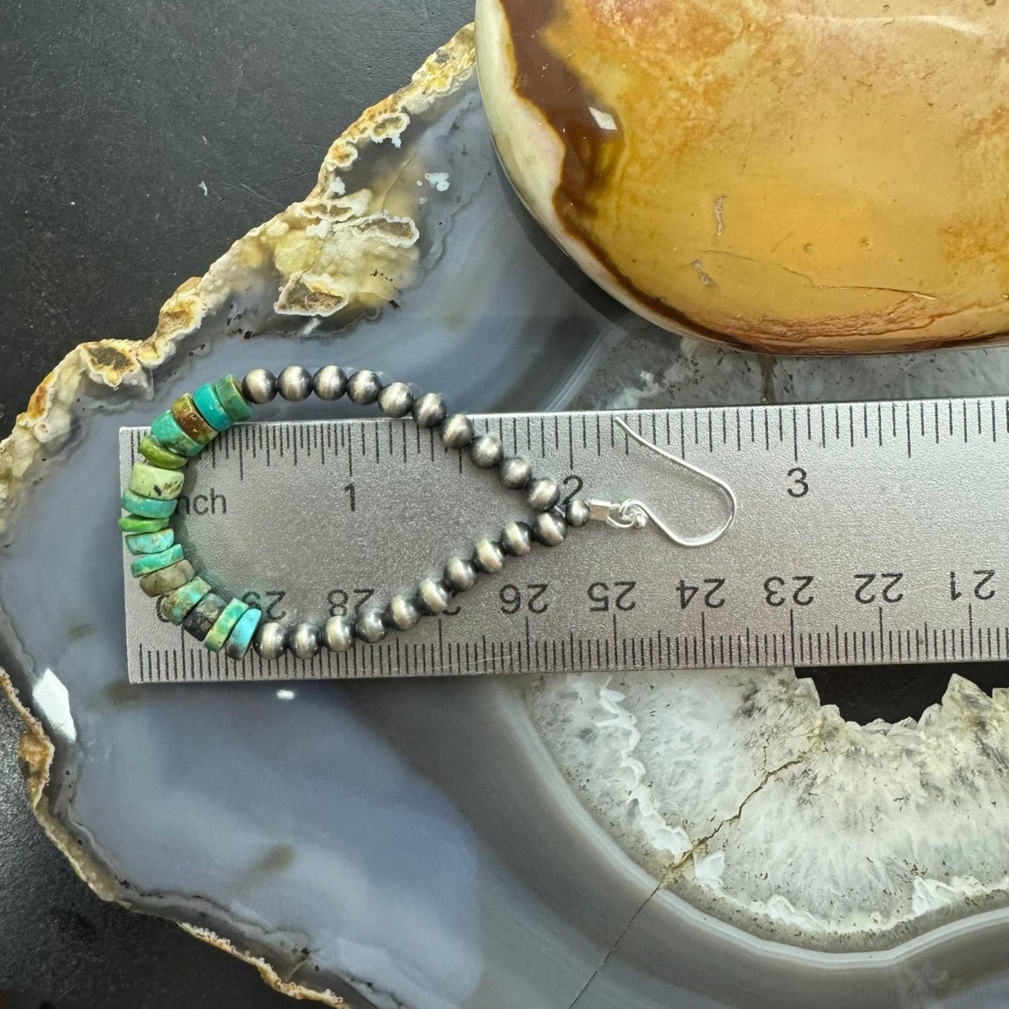 Sterling Silver Navajo Pearl Southwester Style & Turquoise Bead Hoop Earrings For Women