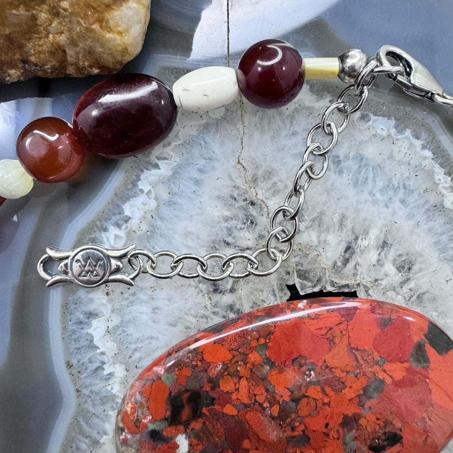 Carolyn Pollack Sterling Silver Carnelian & Jasper Beads Necklace & Dangle Earrings Set