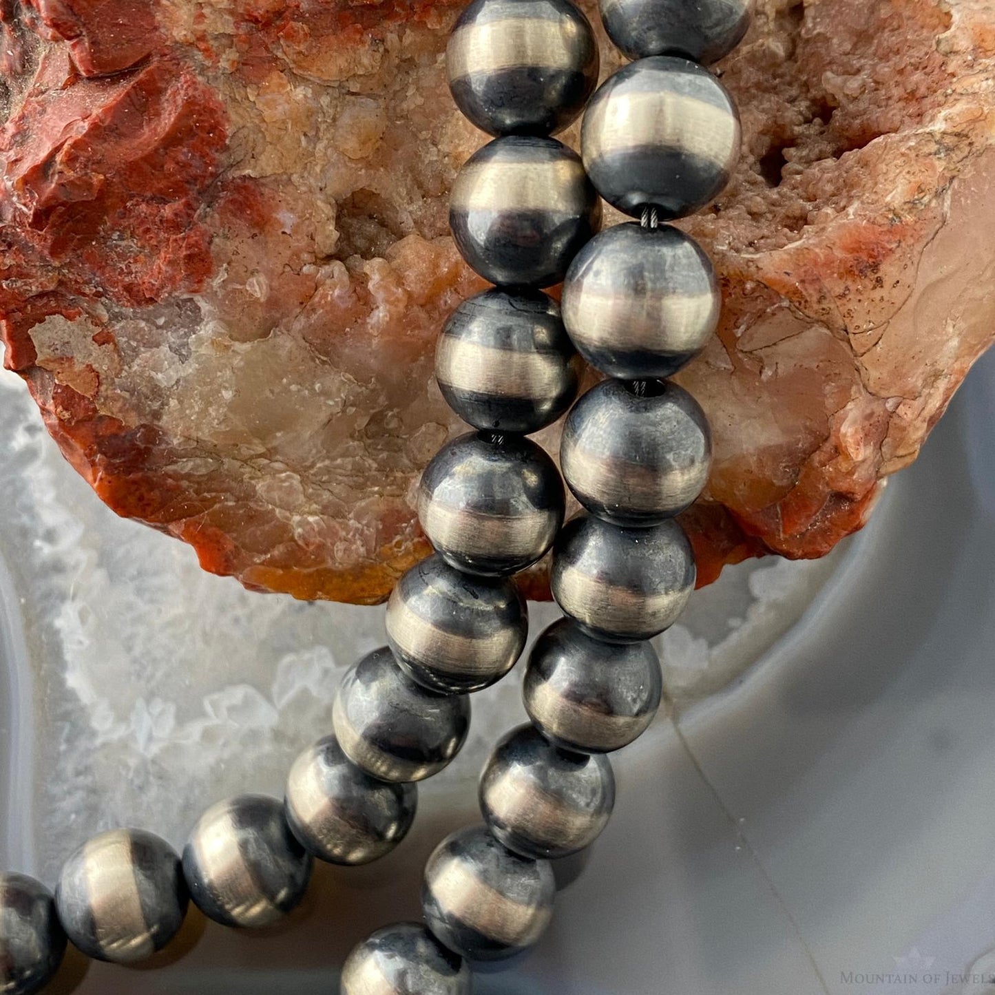 Navajo Pearl Beads 10 mm Sterling Silver Necklace Length 20" For Women