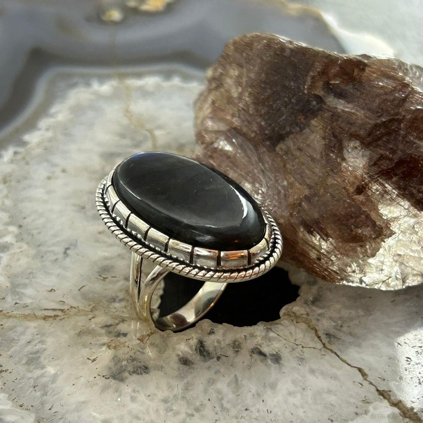 Sterling Silver Southwestern Style Oval Labradorite Decorated Ring Size 8 For Women