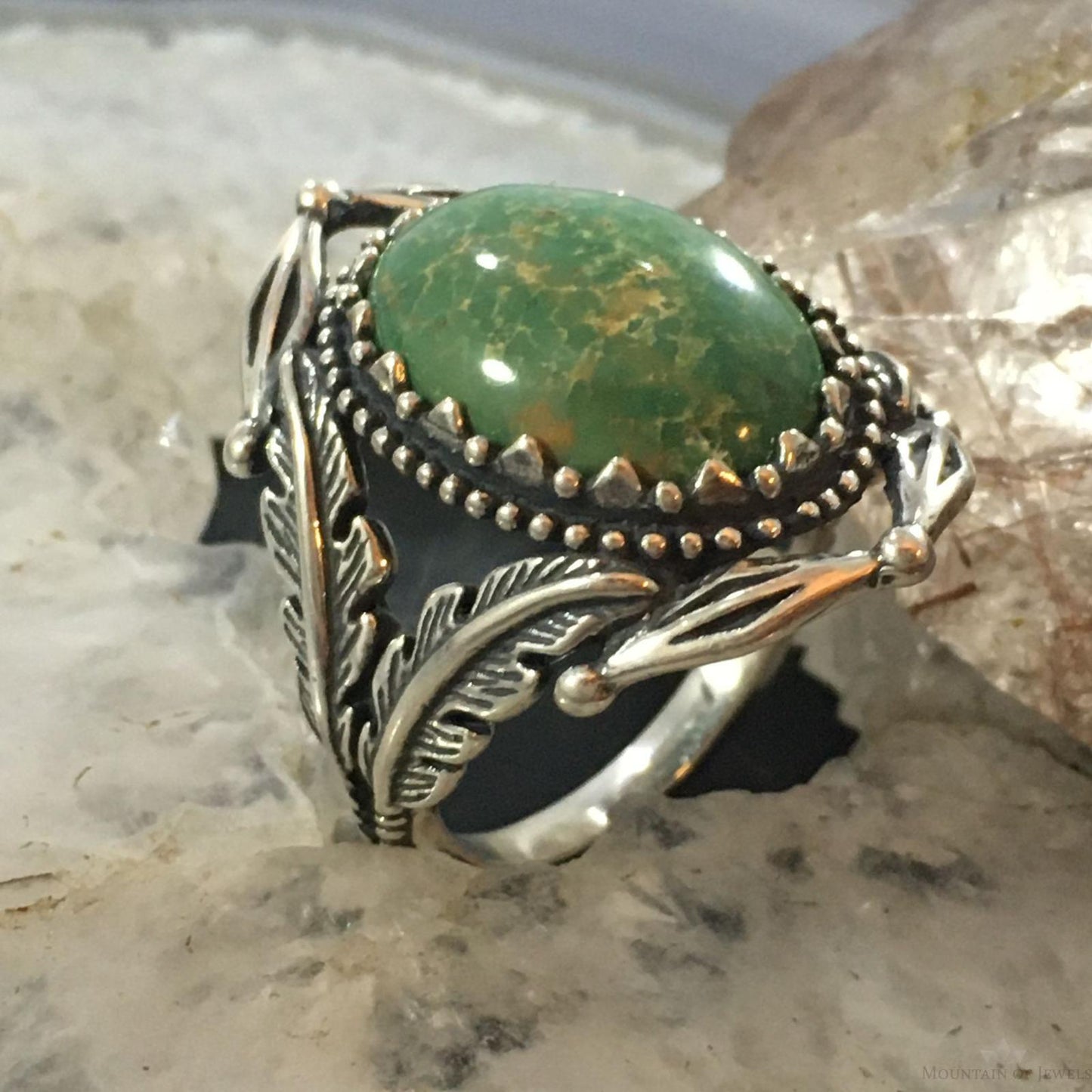 Carolyn Pollack Southwestern Style Sterling Silver Large Oval Green Turquoise Ring For Women