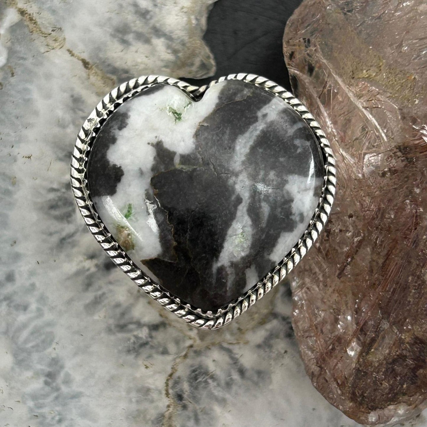 Sterling Silver Southwestern Style White Buffalo Heart Shape Ring Size 9 For Women