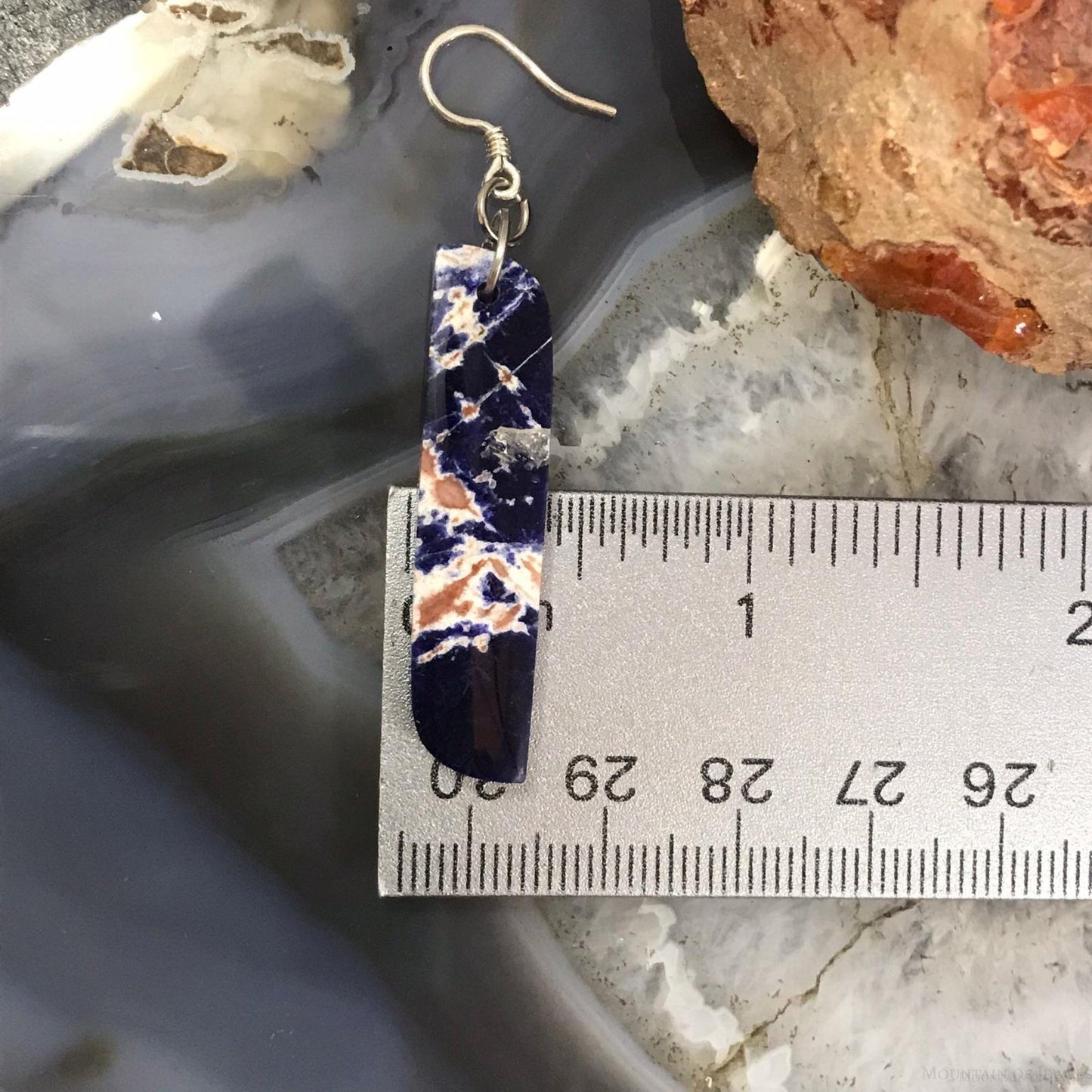 Sterling Silver Elongated Tilde Shape Blue Sodalite Slab Dangle Earrings For Women #217