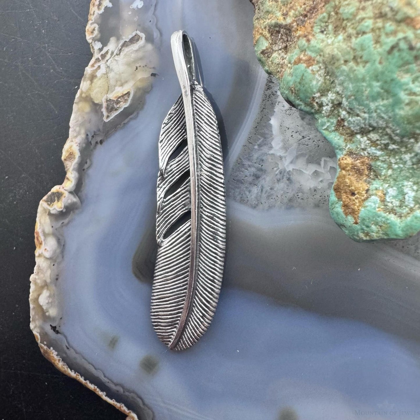 Sterling Silver Southwestern Style Curved Feather Unisex Pendant
