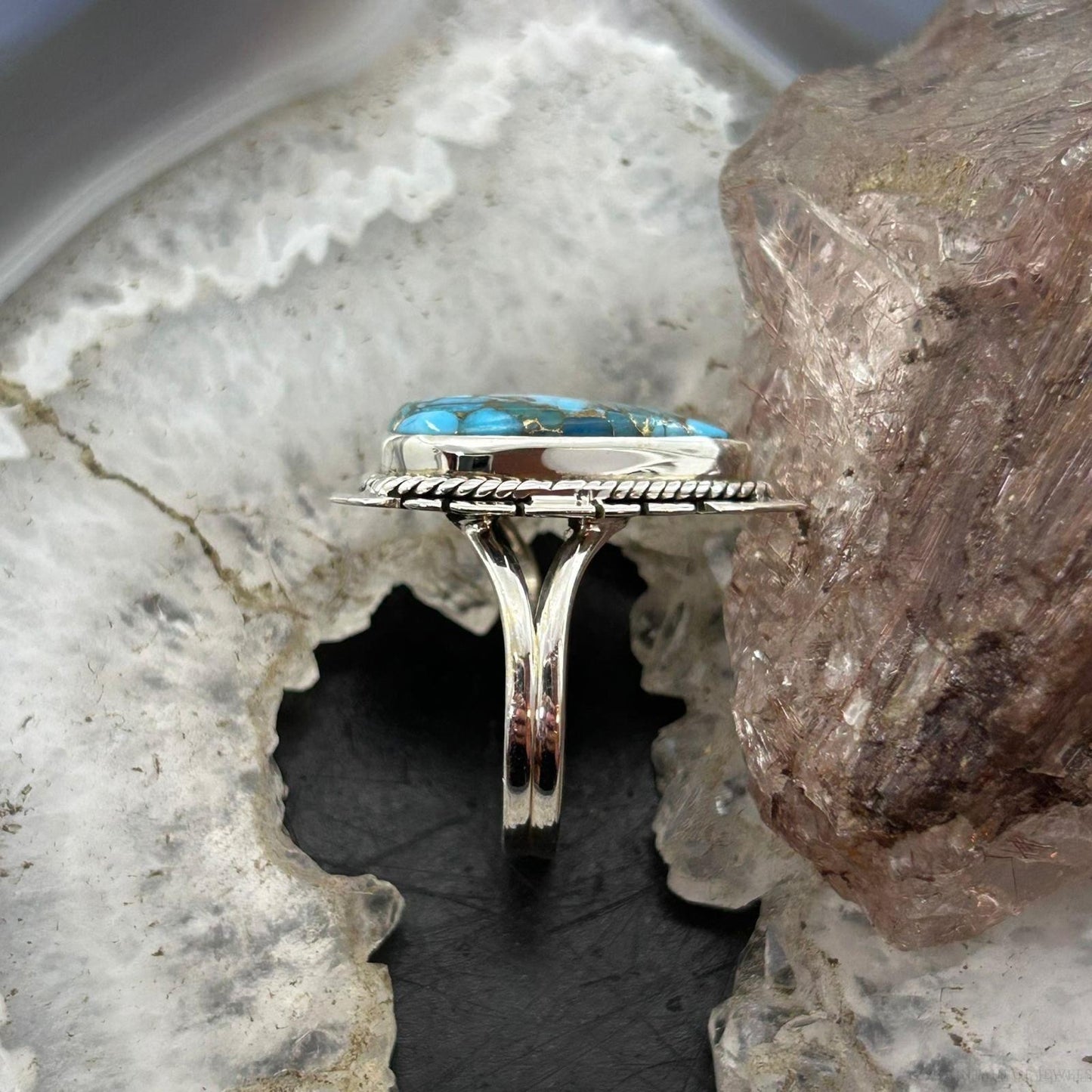 Sterling Southwestern Style Teardrop Blue Copper Turquoise Ring Size 8.5 For Women