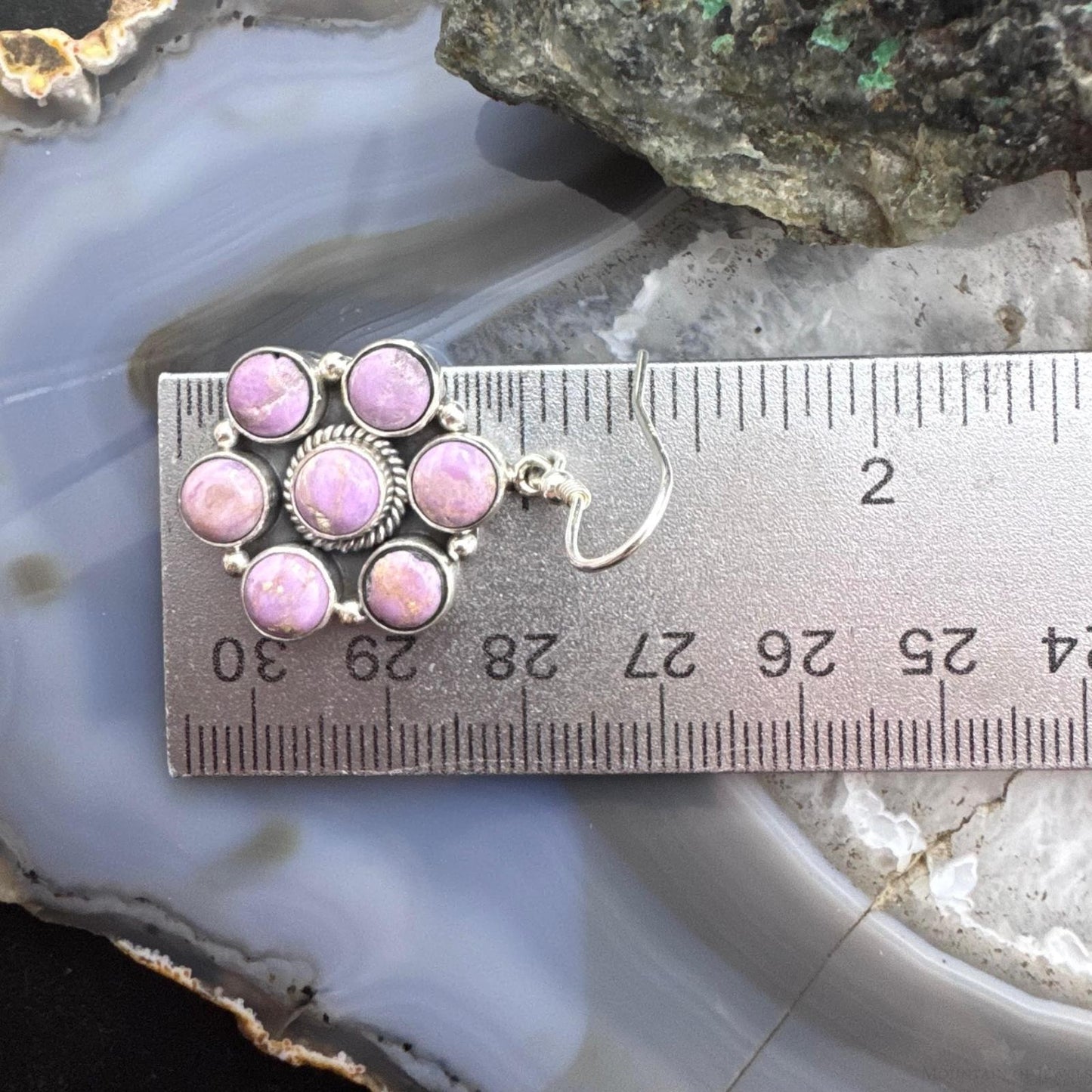 Native American Sterling Silver Phosphosiderite Cluster Dangle Earrings For Women