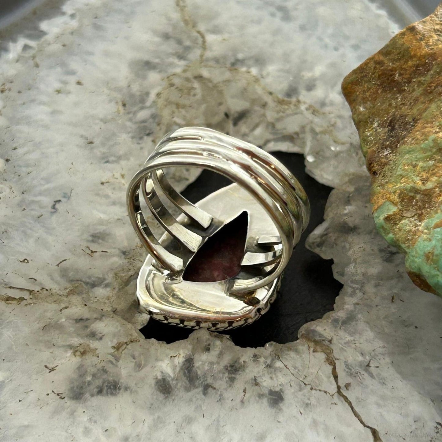 Sterling Silver Southwestern Style Triangle Thulite Split Shank Ring Size 8 For Women