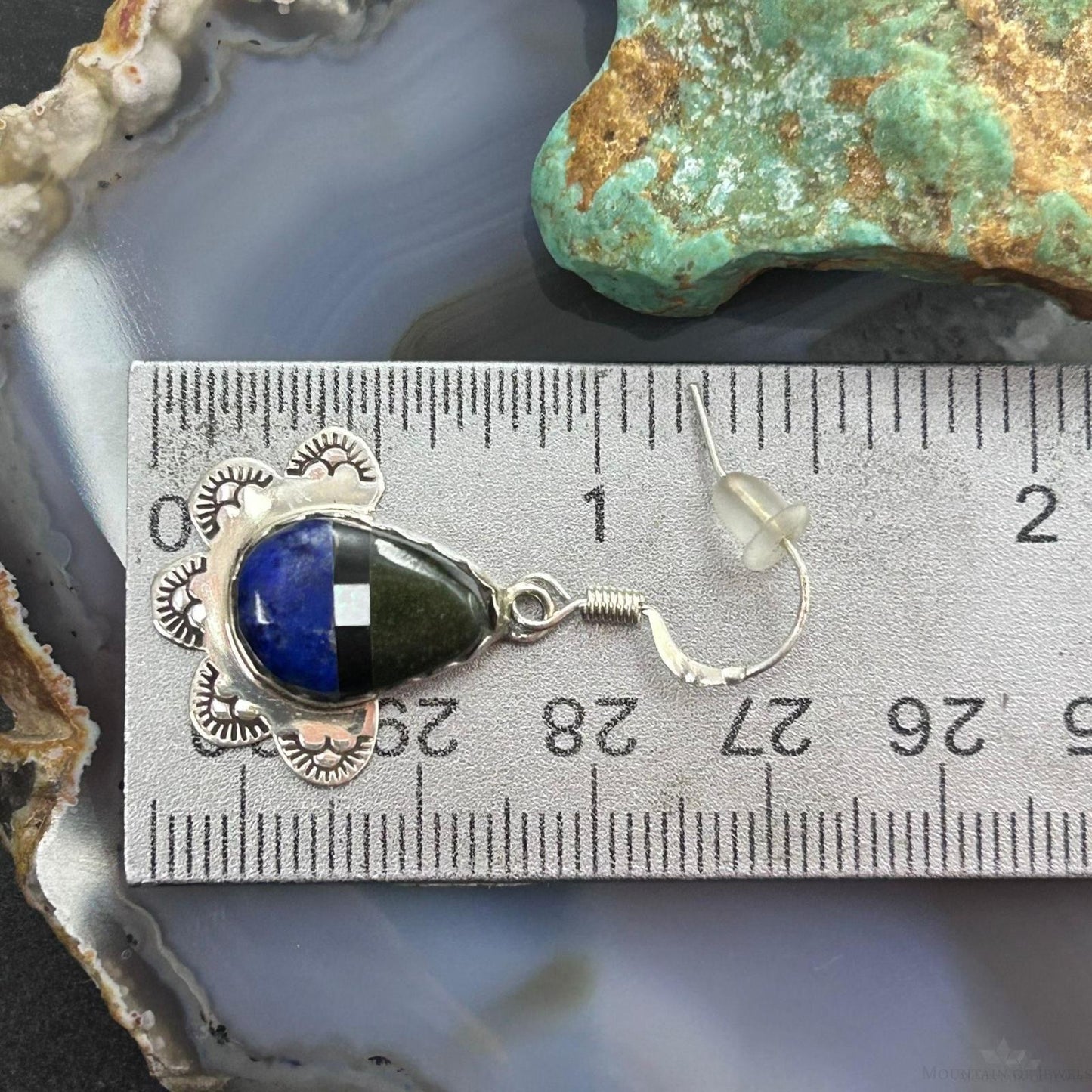 Clifton Aguilar Sterling Silver Teardrop Multistone Inlay Dangle Earrings For Women #1