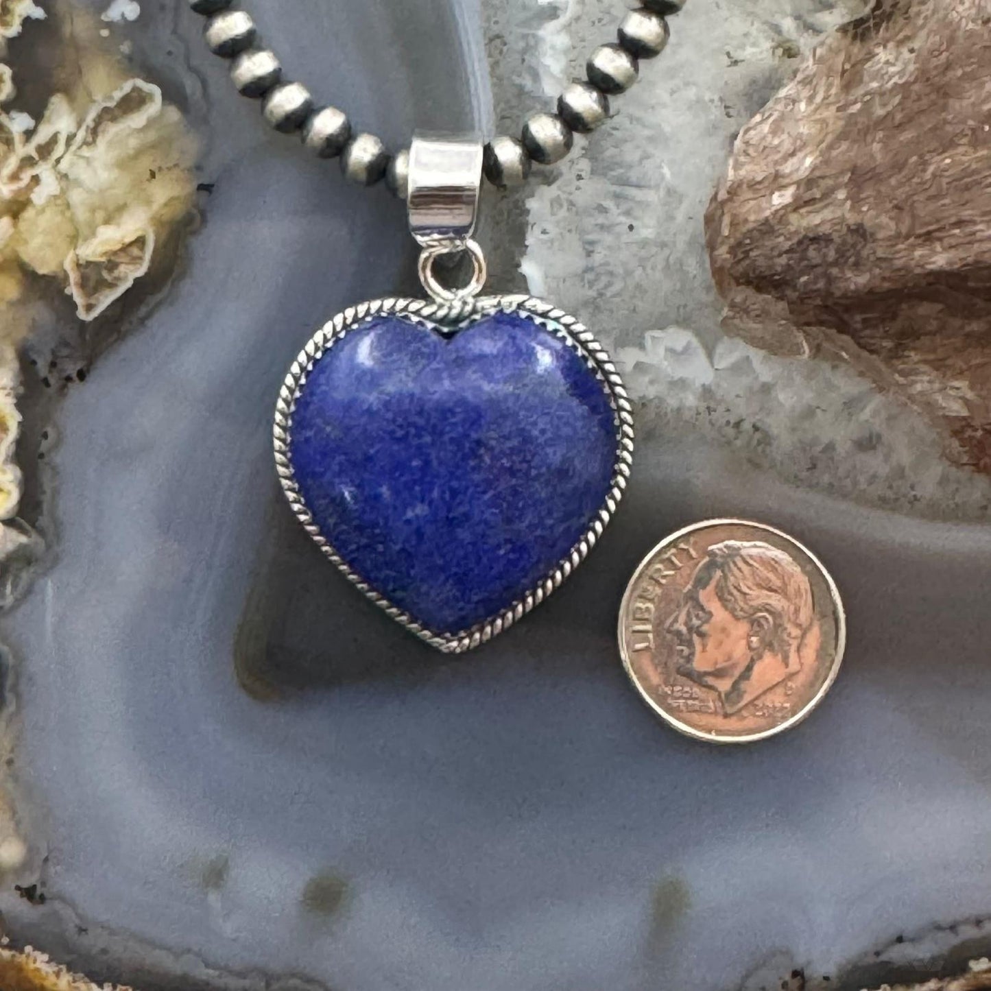 Sterling Silver Southwestern Style Lapis Lazuli Heart Pendant For Women