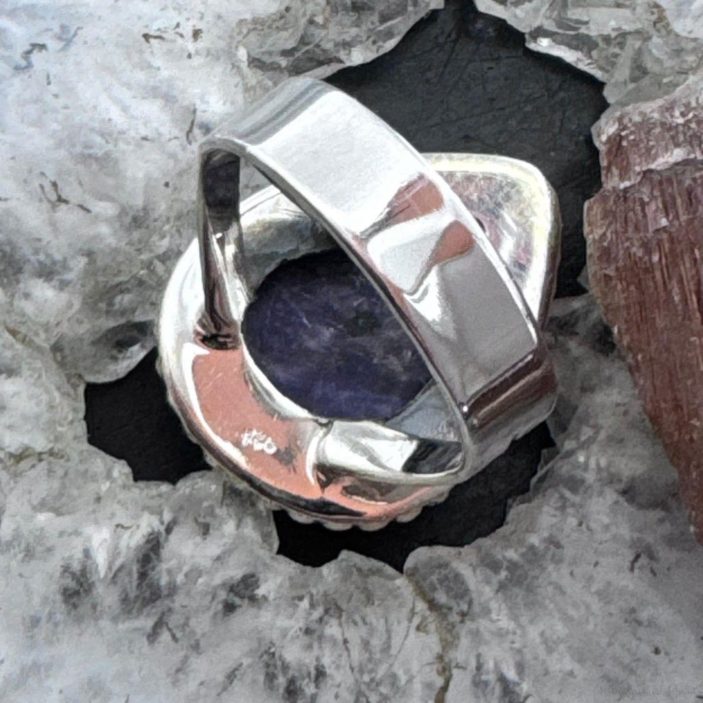 Sterling Silver Southwestern Style Teardrop Charoite Decorated Ring Size 9.5 For Women