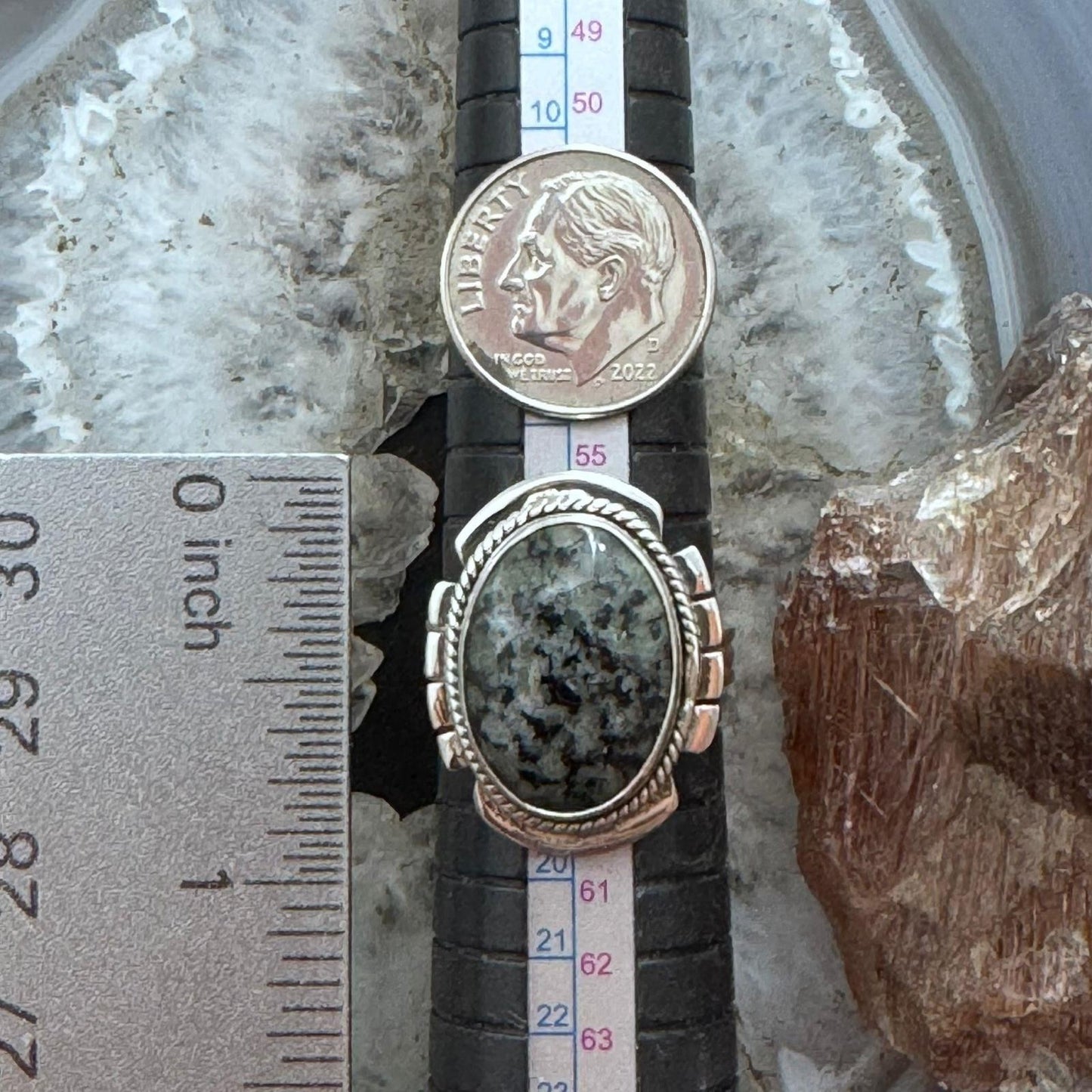 Sterling Silver Southwestern Style Oval Parral Dendritic Decorated Ring Size 8.5 For Women