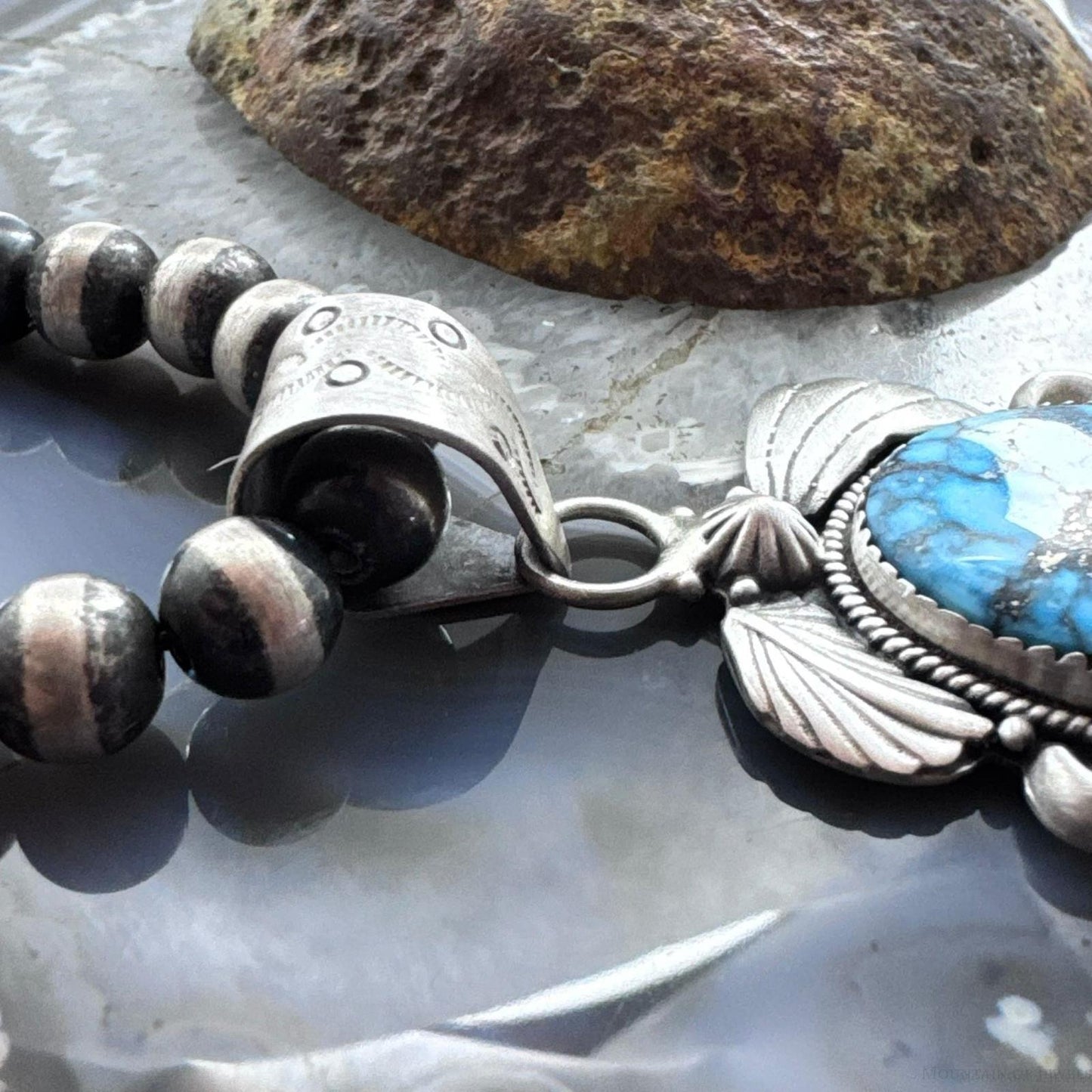 Sterling Silver Southwestern Style Large Oval Kingman Turquoise Pendant For Women