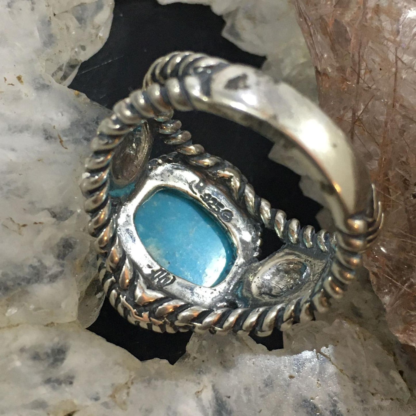 Carolyn Pollack Vintage Southwestern Style Sterling Silver Oval Turquoise Decorated Ring For Women