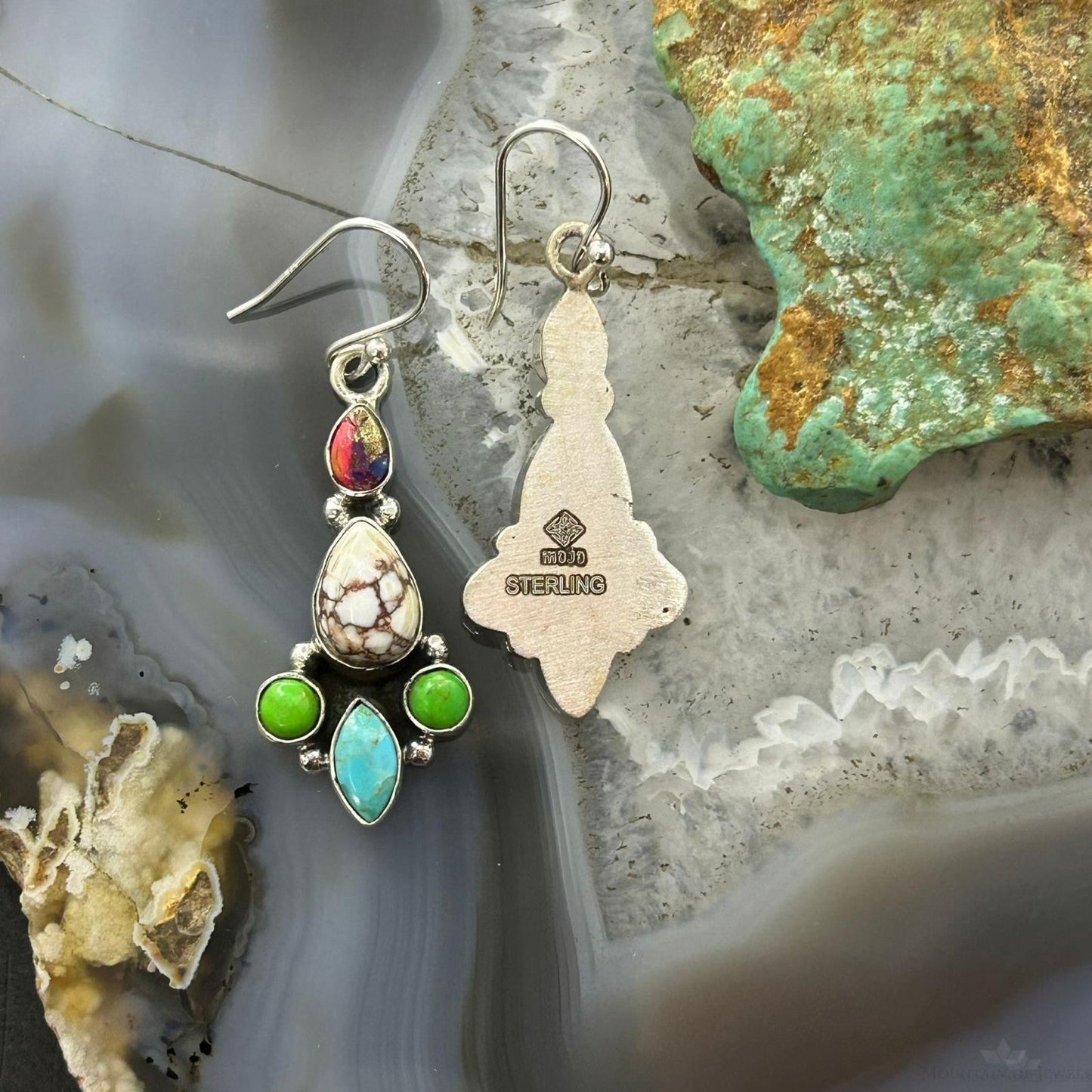 Sterling Silver Southwestern Style Multistone Dangle Earrings For Women #9