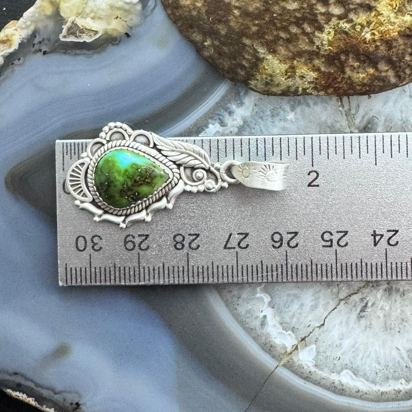Sterling Silver Southwestern Style Teardrop Sonora Gold Turquoise Decorated Pendant For Women