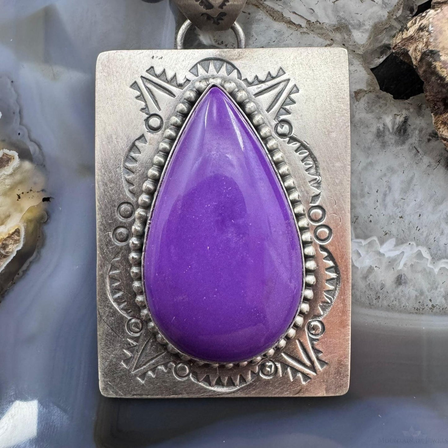 Native American Sterling Silver Purple Phosphosiderite Decorated Pendant For Women