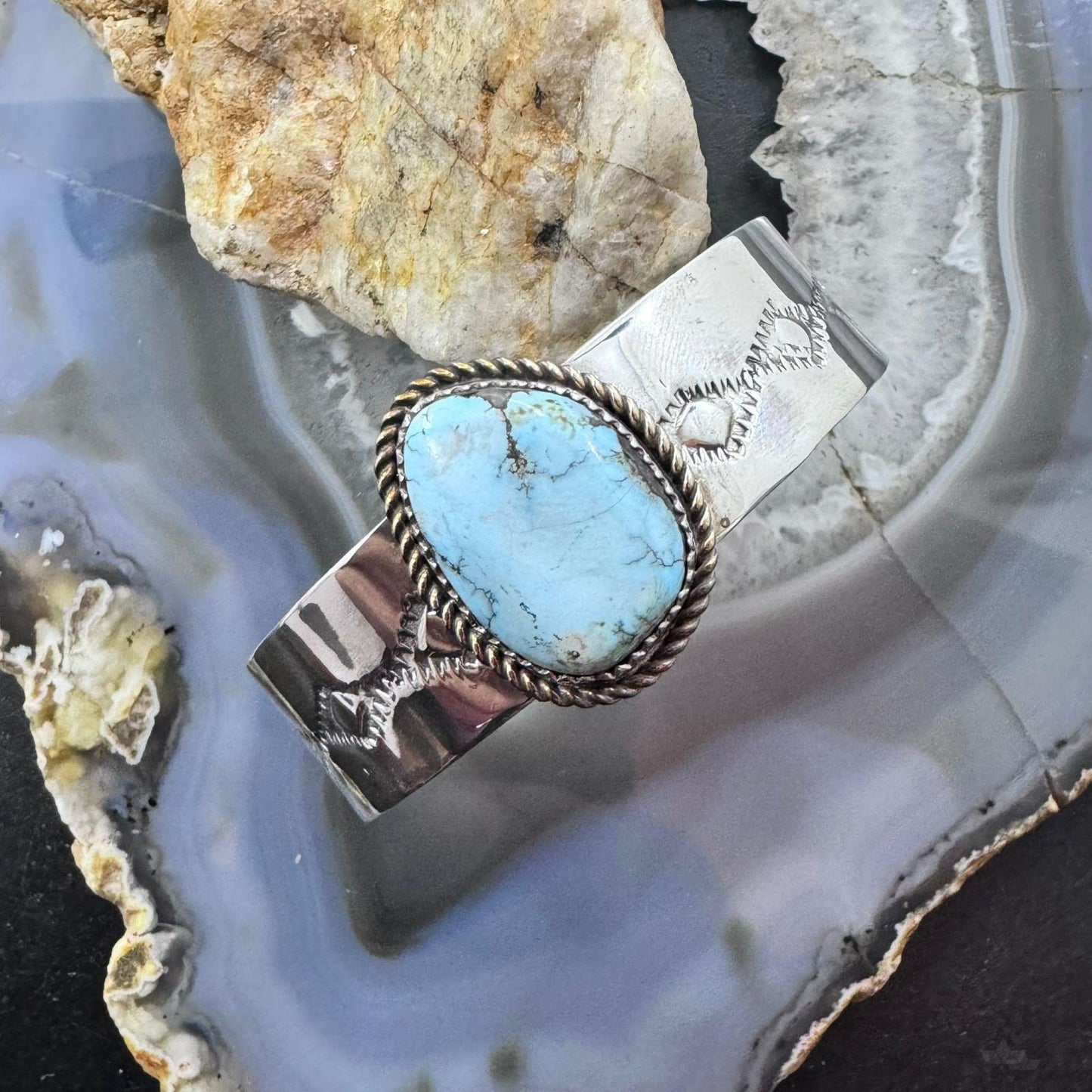 Anthony Lujan Taos Pueblo Vintage Sterling Natural Turquoise Bracelet For Women