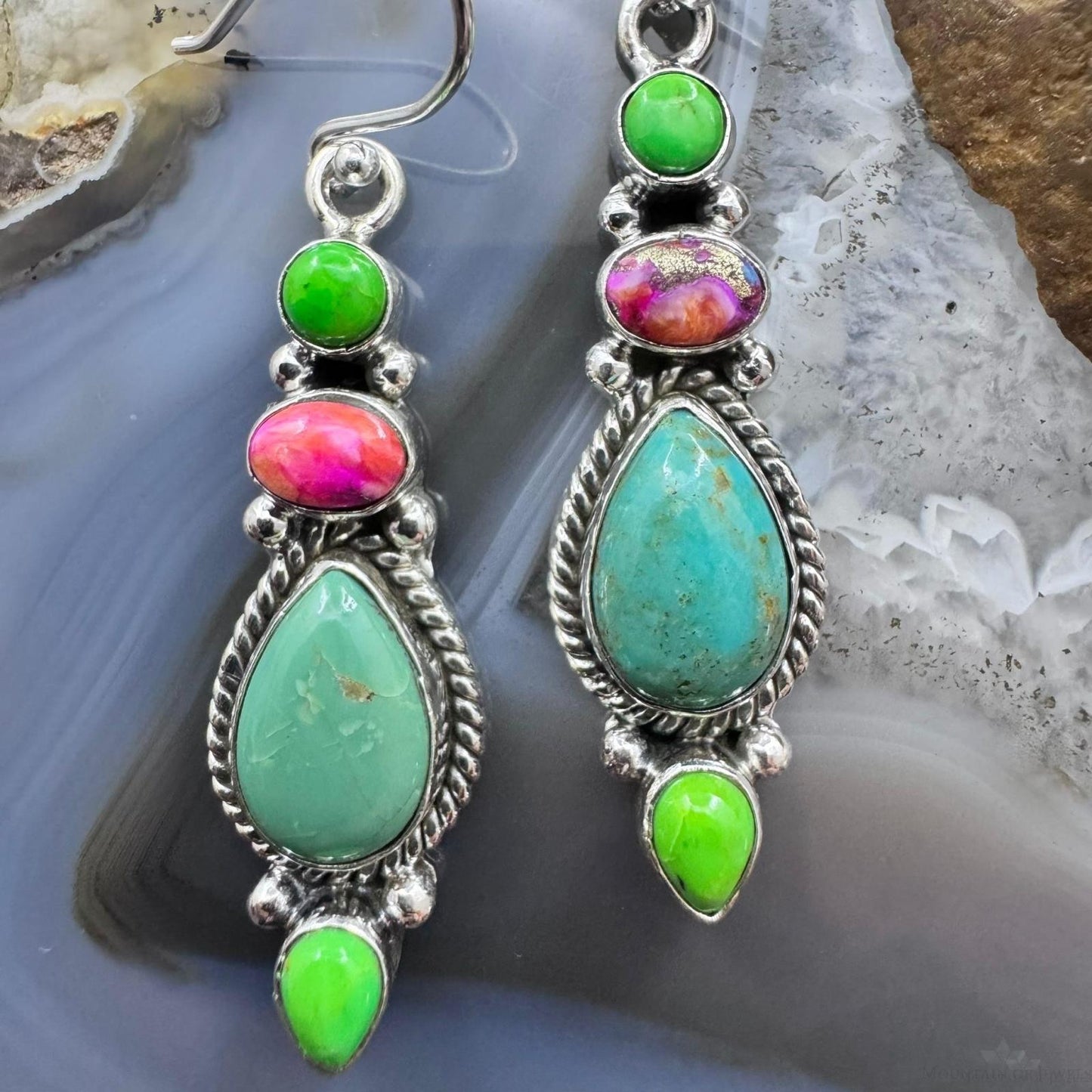 Sterling Silver Southwestern Style Multistone Dangle Earrings For Women #6