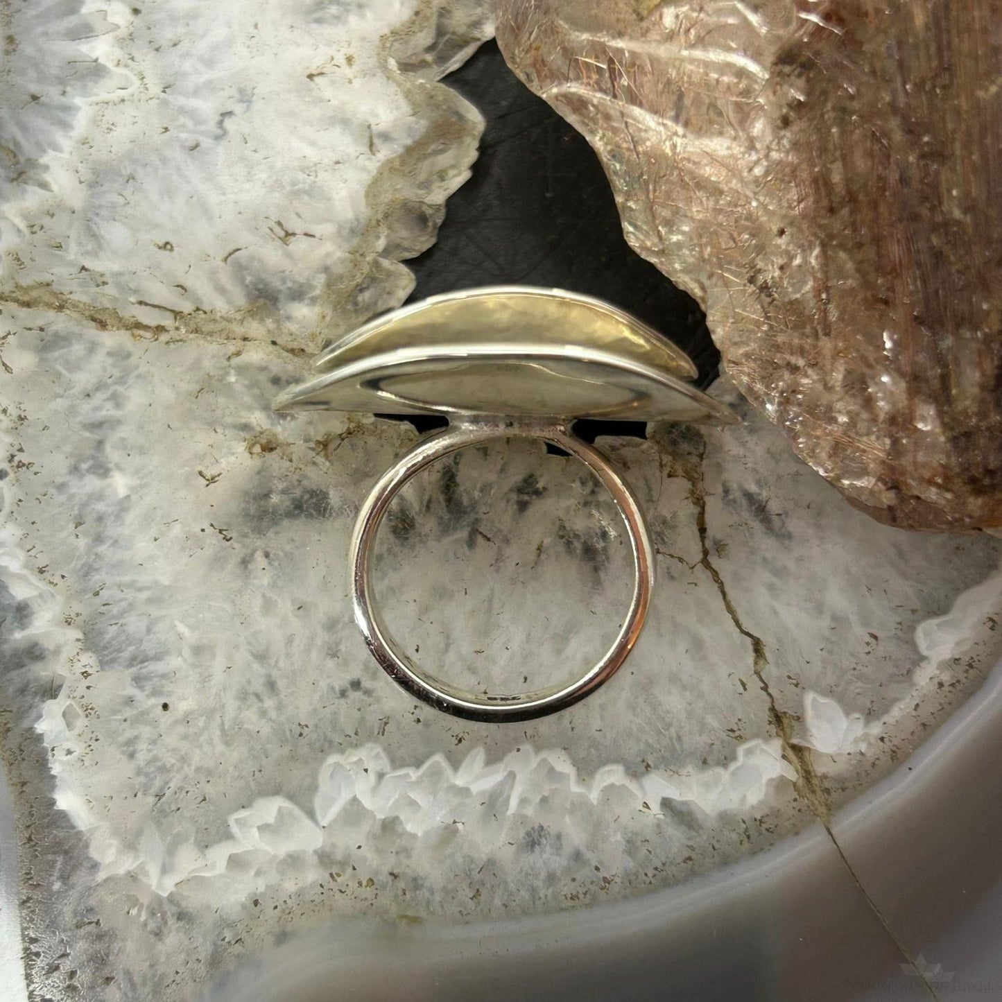 Sterling Silver Smooth & Hammered Stacked Round Ring For Women, Taxco Mexico