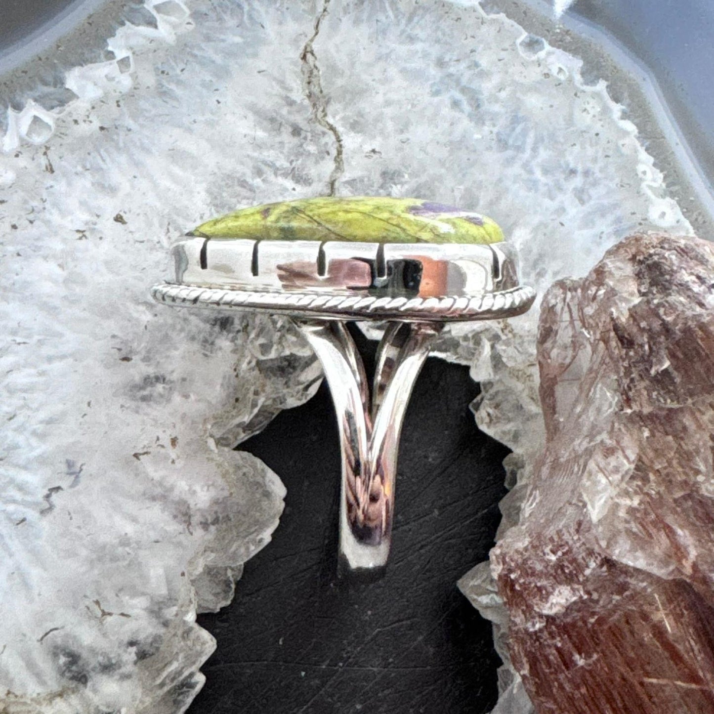 Sterling Silver Southwestern Style Teardrop Atlantisite Decorated Ring Size 9 For Women