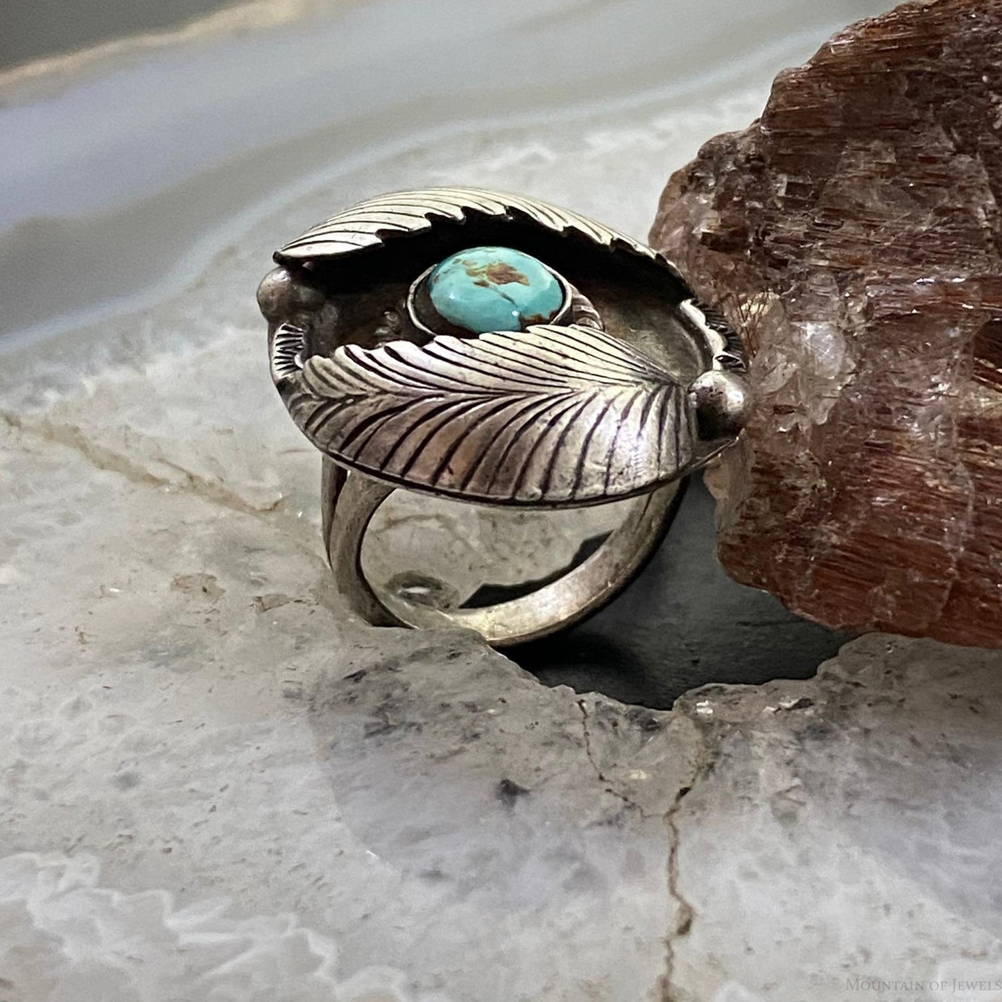 Vintage Native American Silver Turquoise Split Shank Ring Size 6 For Women