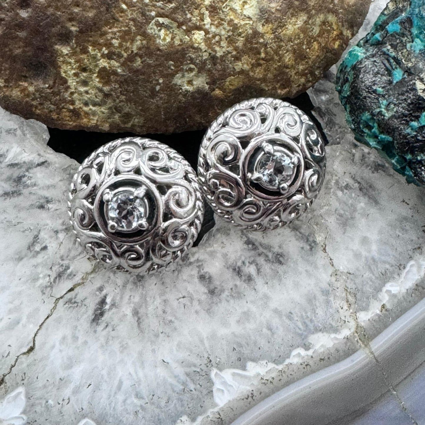 Carolyn Pollack Sterling Silver Faceted Round Aquamarine Omega Back Stud Earrings For Women