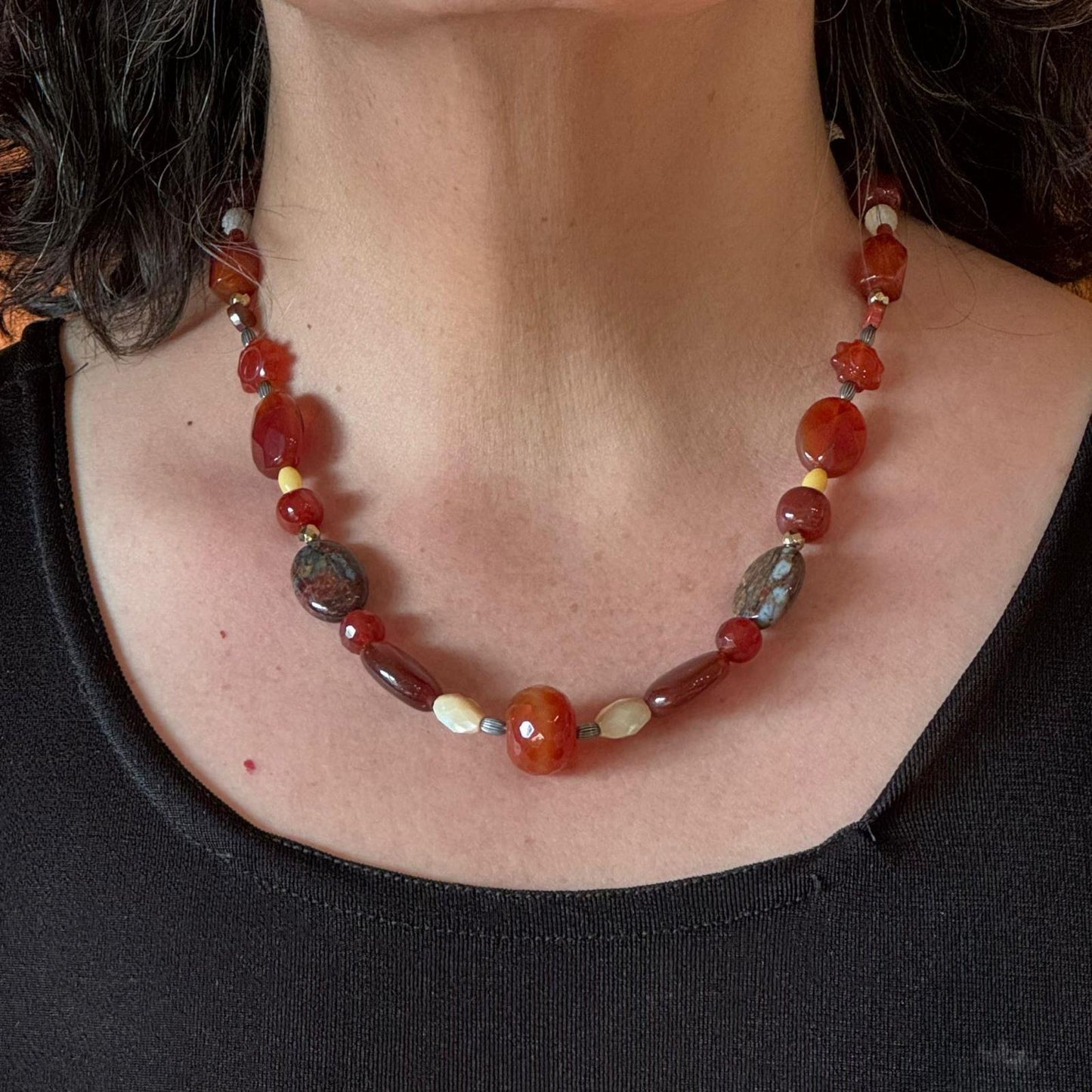 Carolyn Pollack Sterling Silver Multi Earthtone Gemstone Beaded Necklace For Women