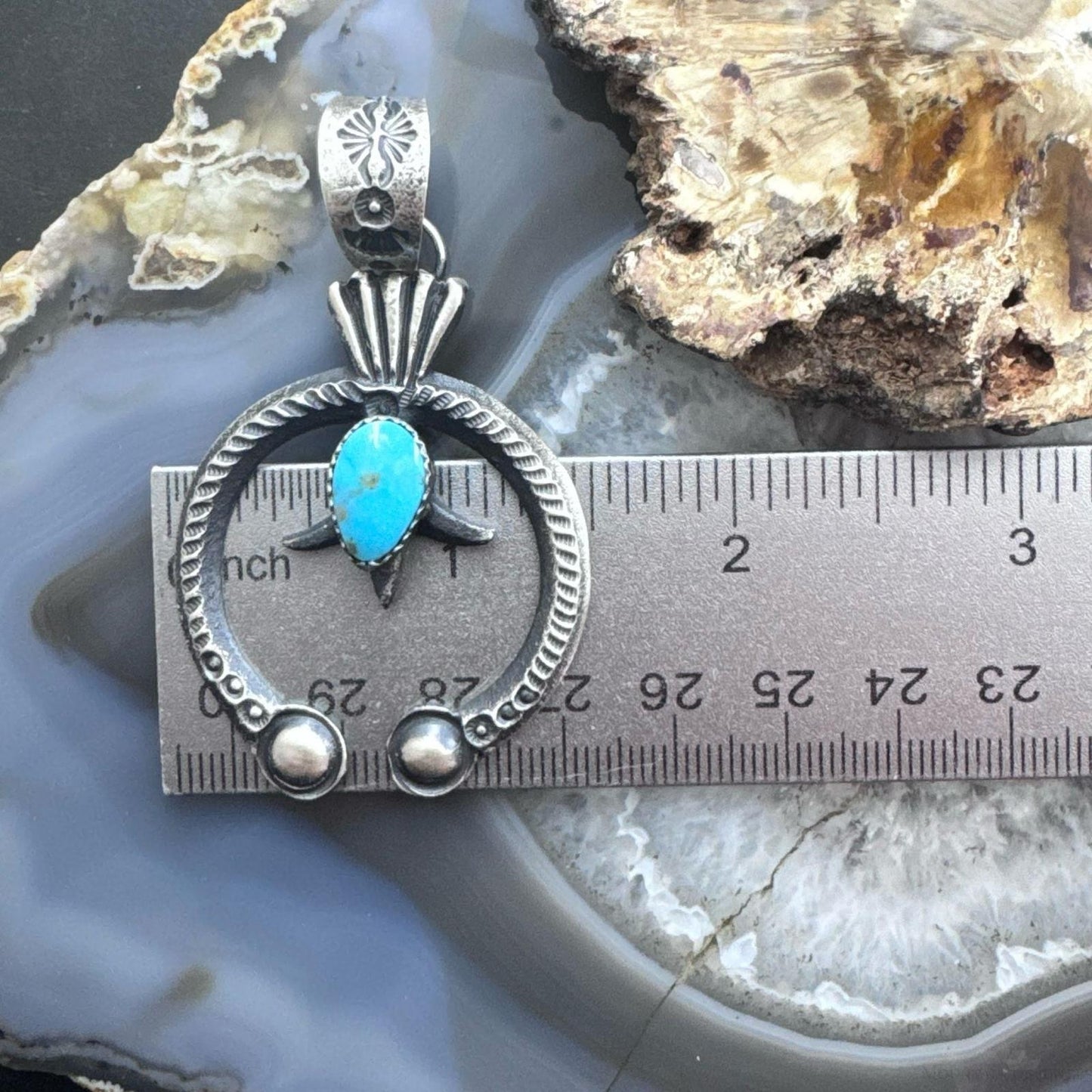 Eva & Linberg Billah Sterling Silver Teardrop Turquoise Decorated Unisex Naja Pendant