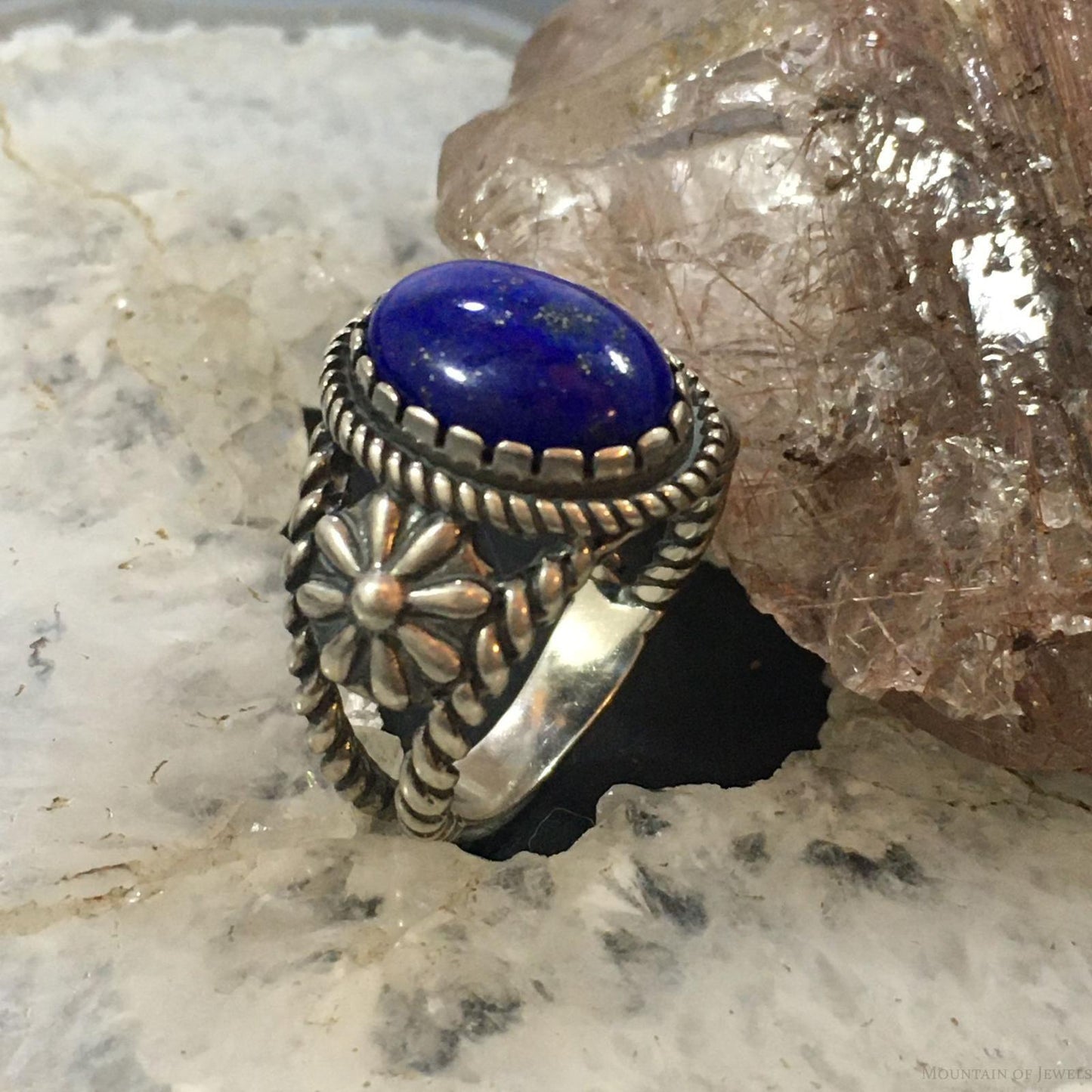 Carolyn Pollack Vintage Southwestern Style Sterling Oval Lapis Lazuli Decorated Ring For Women