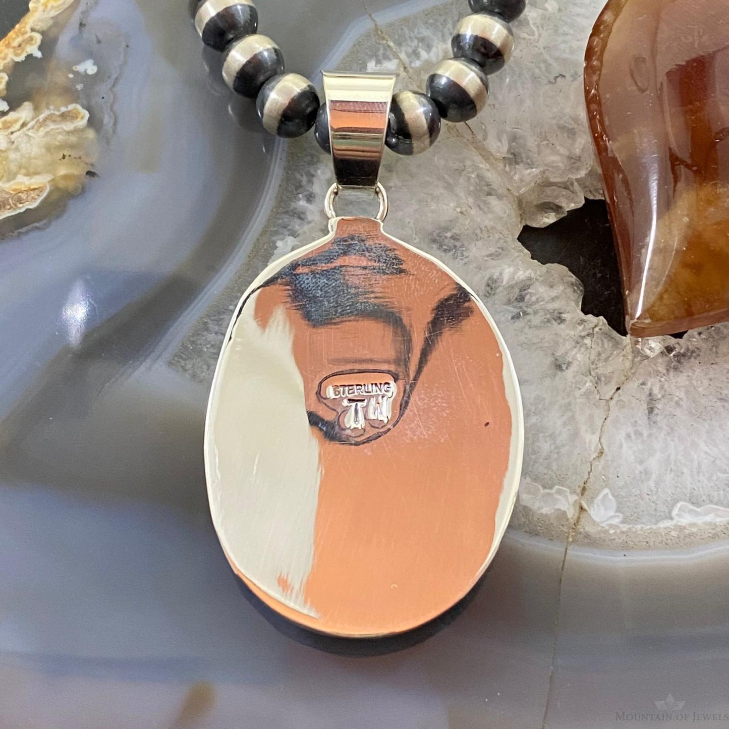 Native American Sterling Silver Oval White Buffalo Unisex Pendant