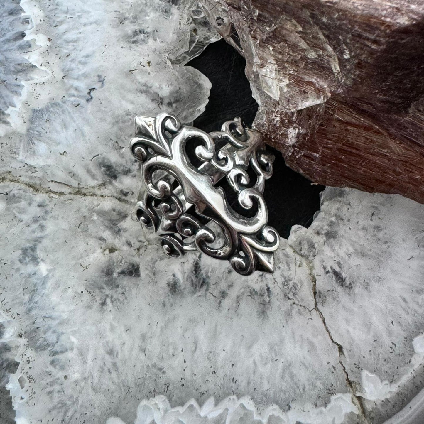 Carolyn Pollack Sterling Silver Gothic Style With Fleur-de-lis Ring For Women