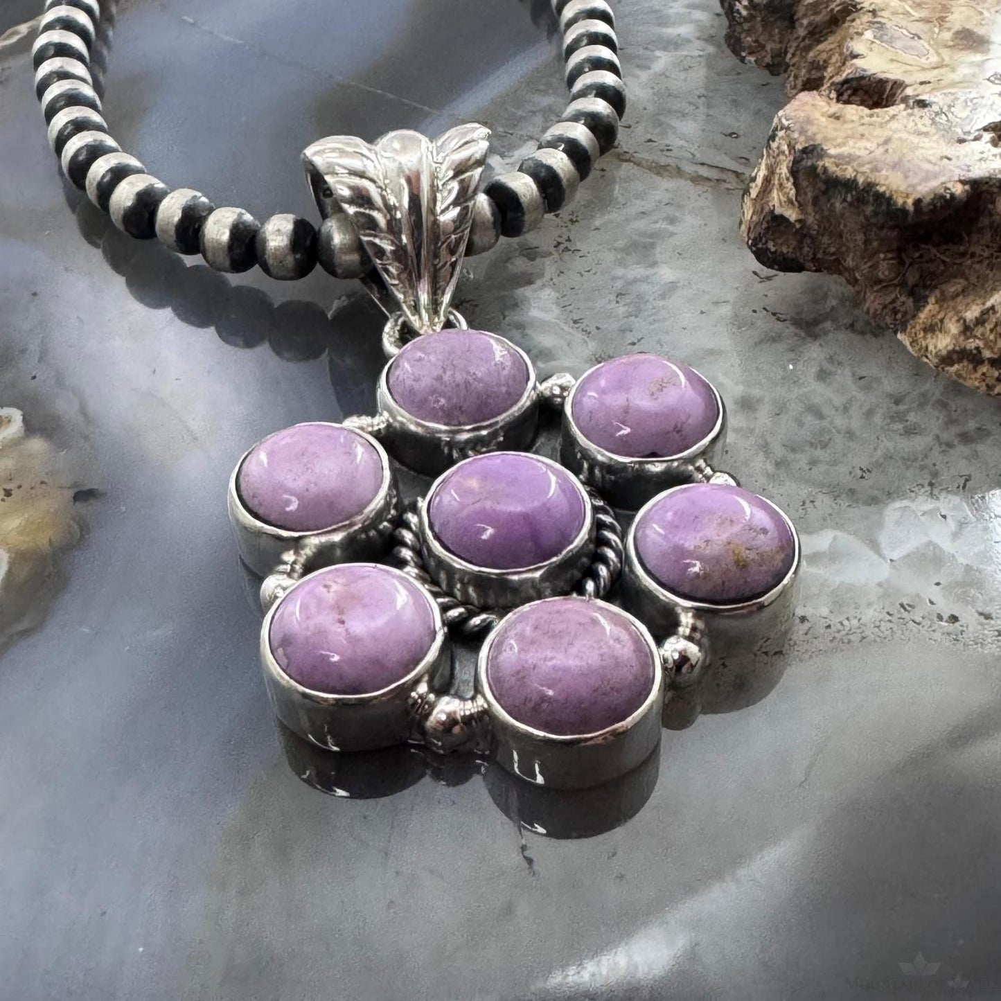 Native American Sterling Silver Phosphosiderite Decorated Cluster Pendant For Women
