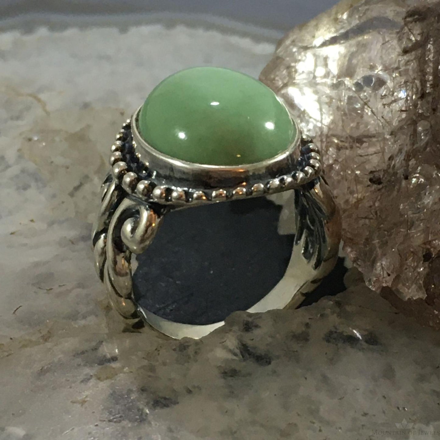 Carolyn Pollack Southwestern Style Sterling Silver Oval Variscite Decorated Ring For Women