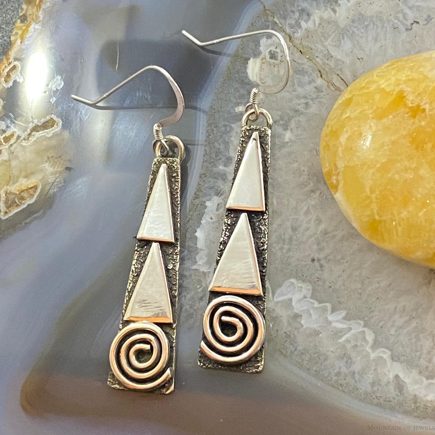 Alex Sanchez Native American Sterling Silver Tipi Petroglyph Dangle Earrings #4