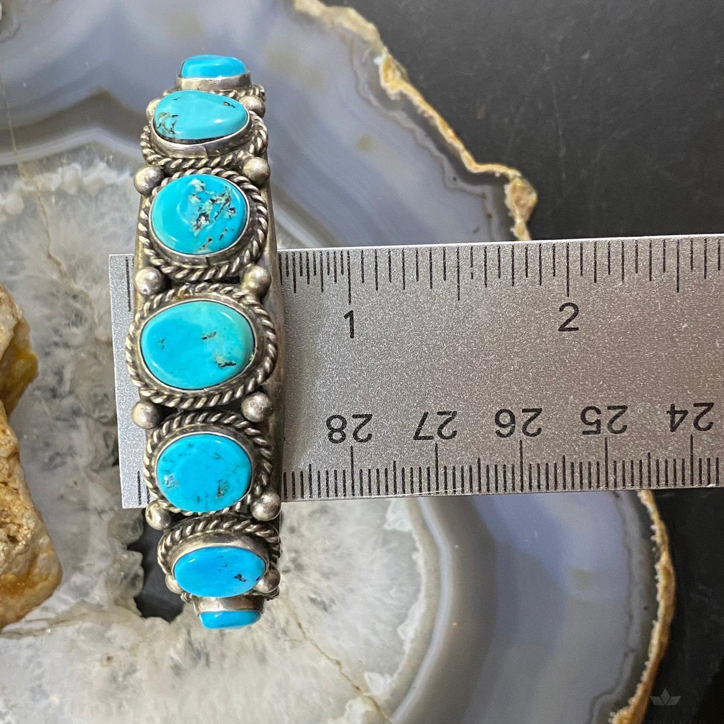 Vintage Native American Sterling Silver Single Row Graduated Turquoise Bracelet