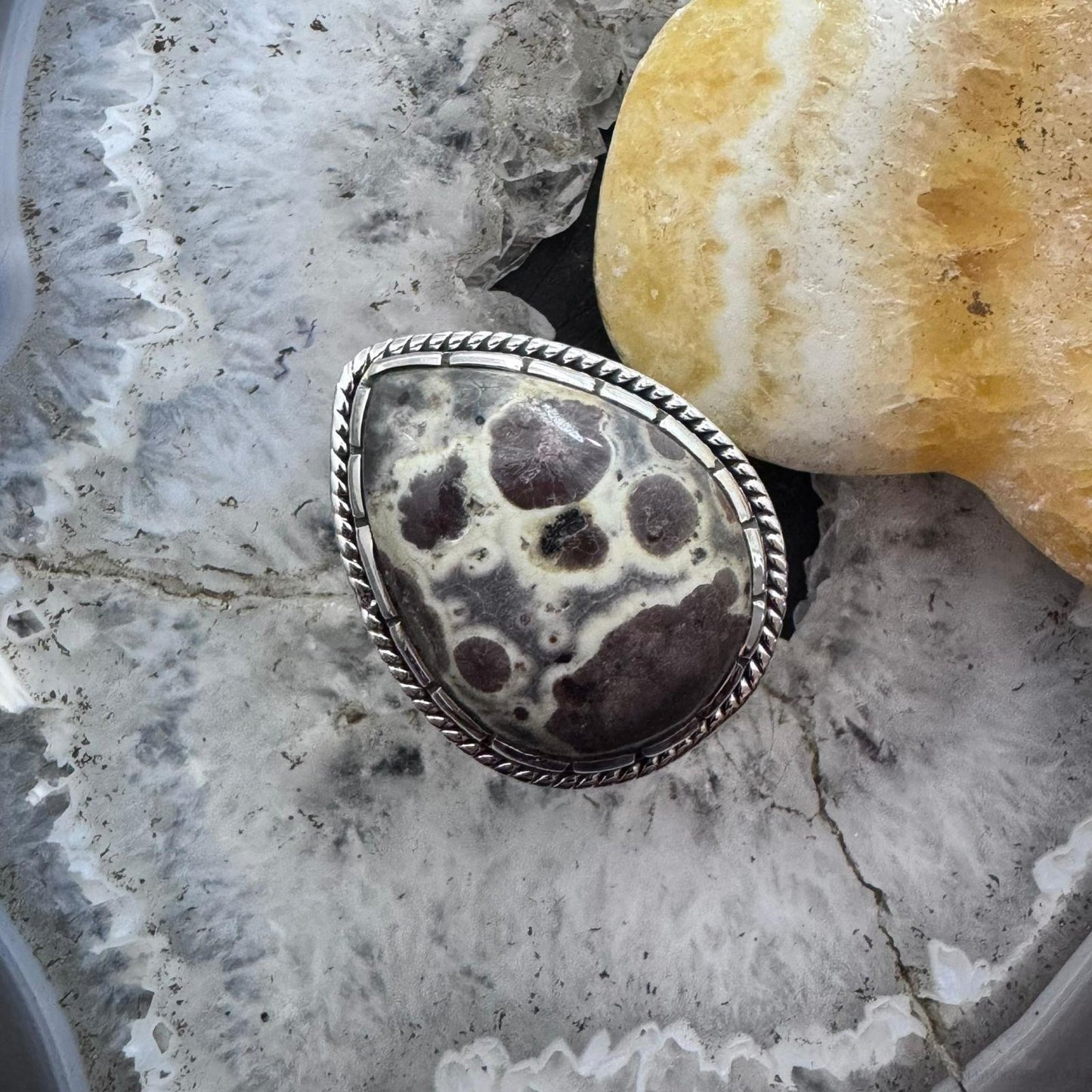 Sterling Silver Southwestern Style Teardrop Asteroid Jasper Ring Size 9.5 For Women