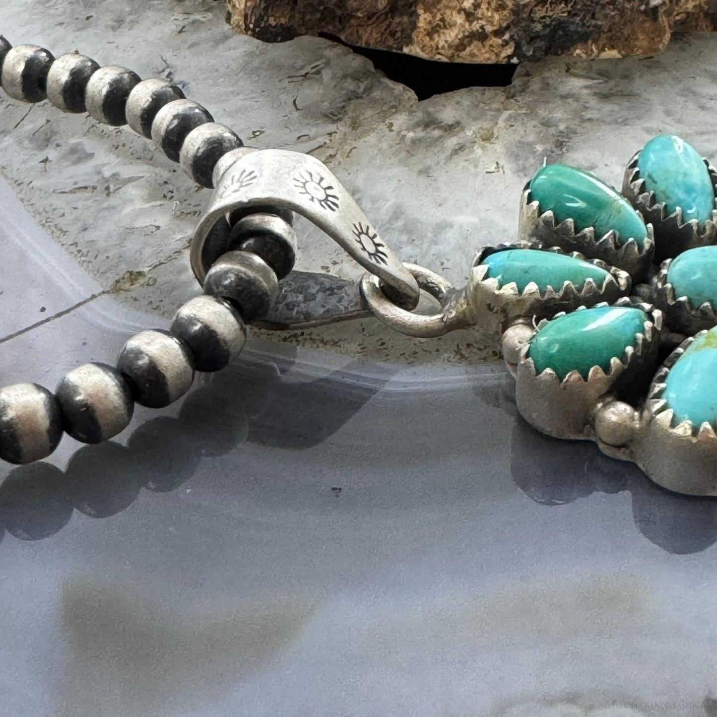 Sterling Silver Southwestern Style Turquoise Decorated Cluster Pendant For Women