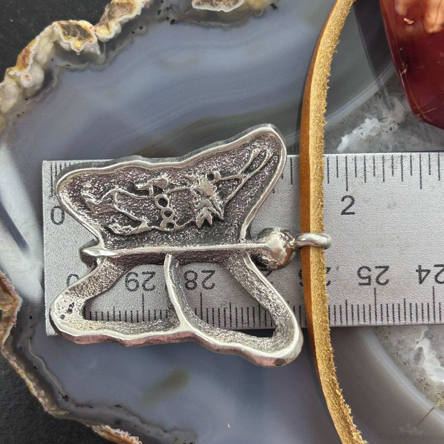 Gary Custer Navajo Sterling Silver Tufa Cast Butterfly w/Kachina Unisex Pendant