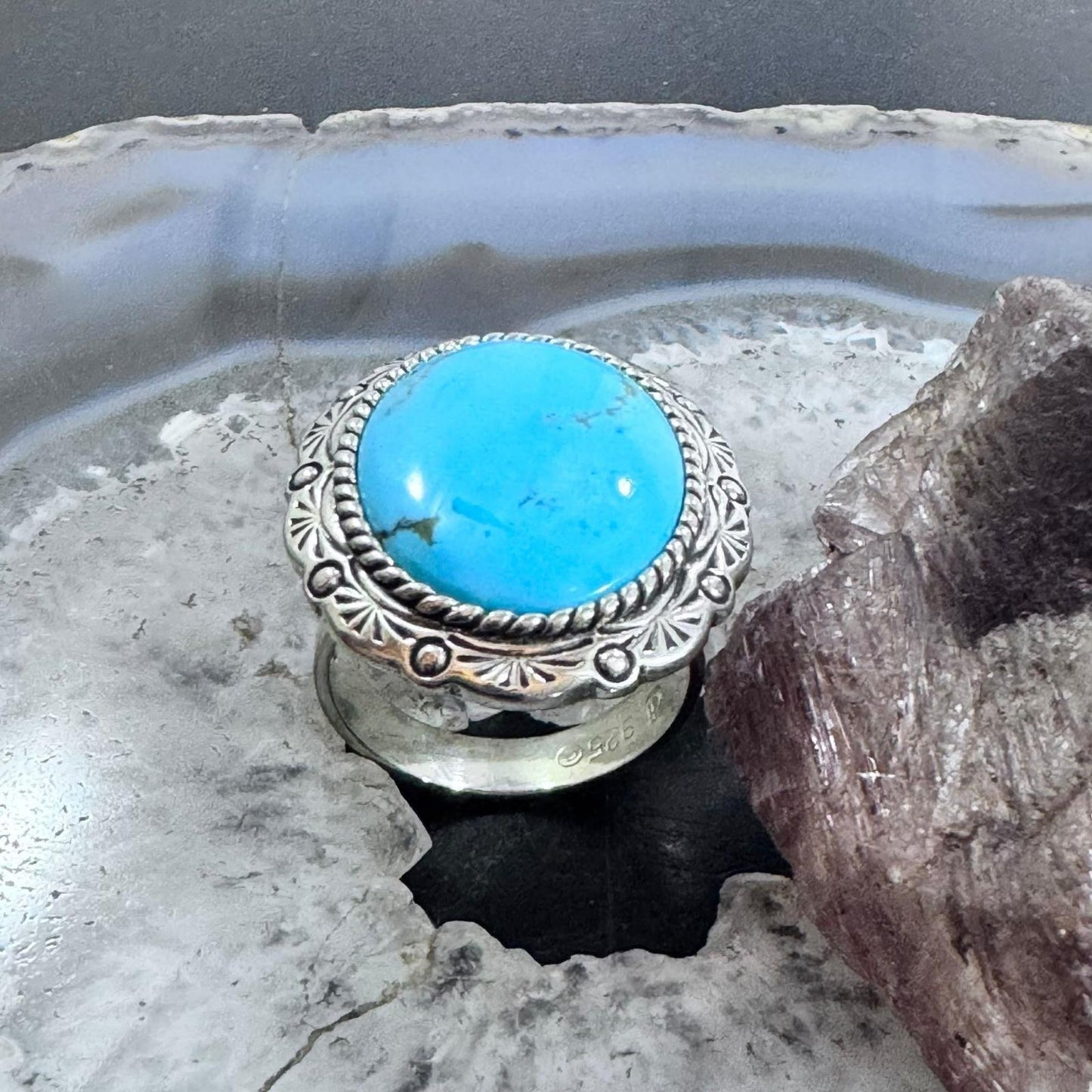 Carolyn Pollack Sterling Silver Big Oval Turquoise Decorated Ring Size 10 For Women