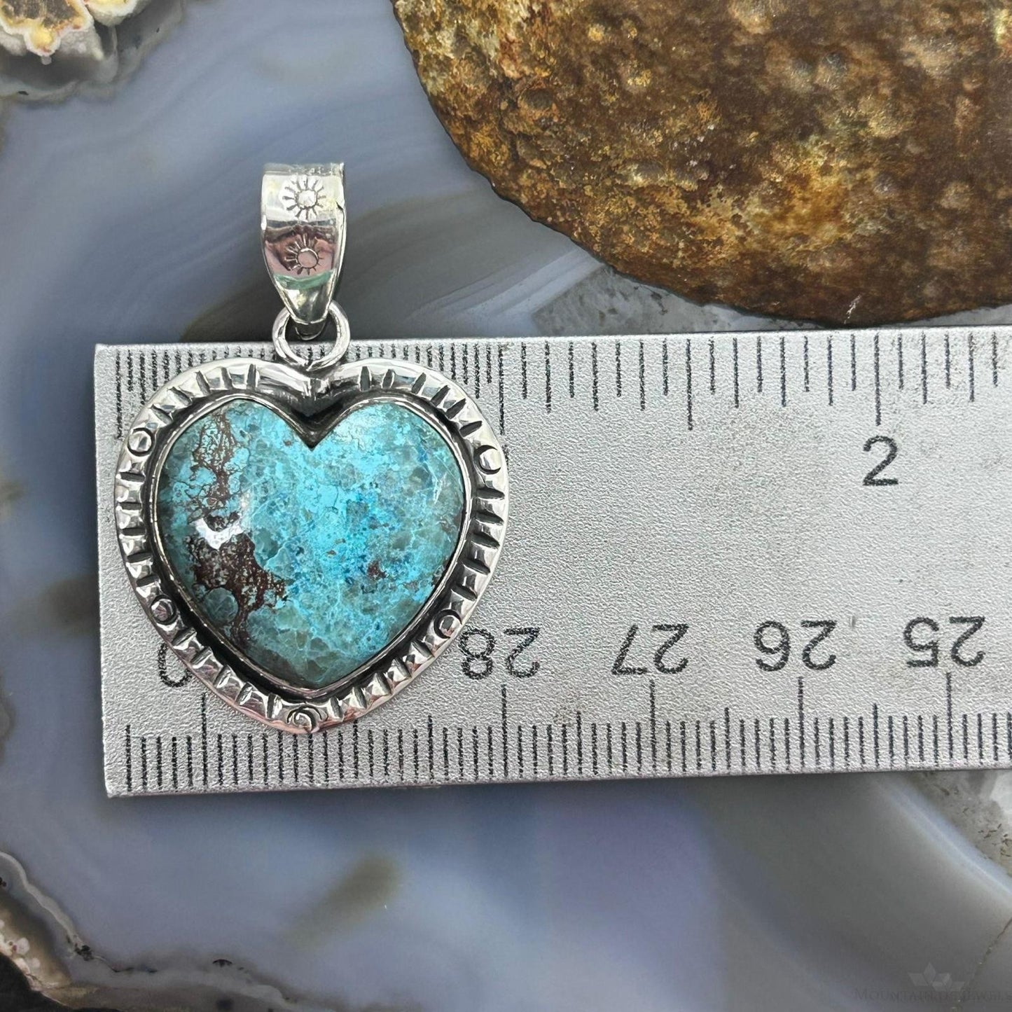 Sterling Silver Southwestern Style Chrysocolla Decorated Heart Pendant For Women